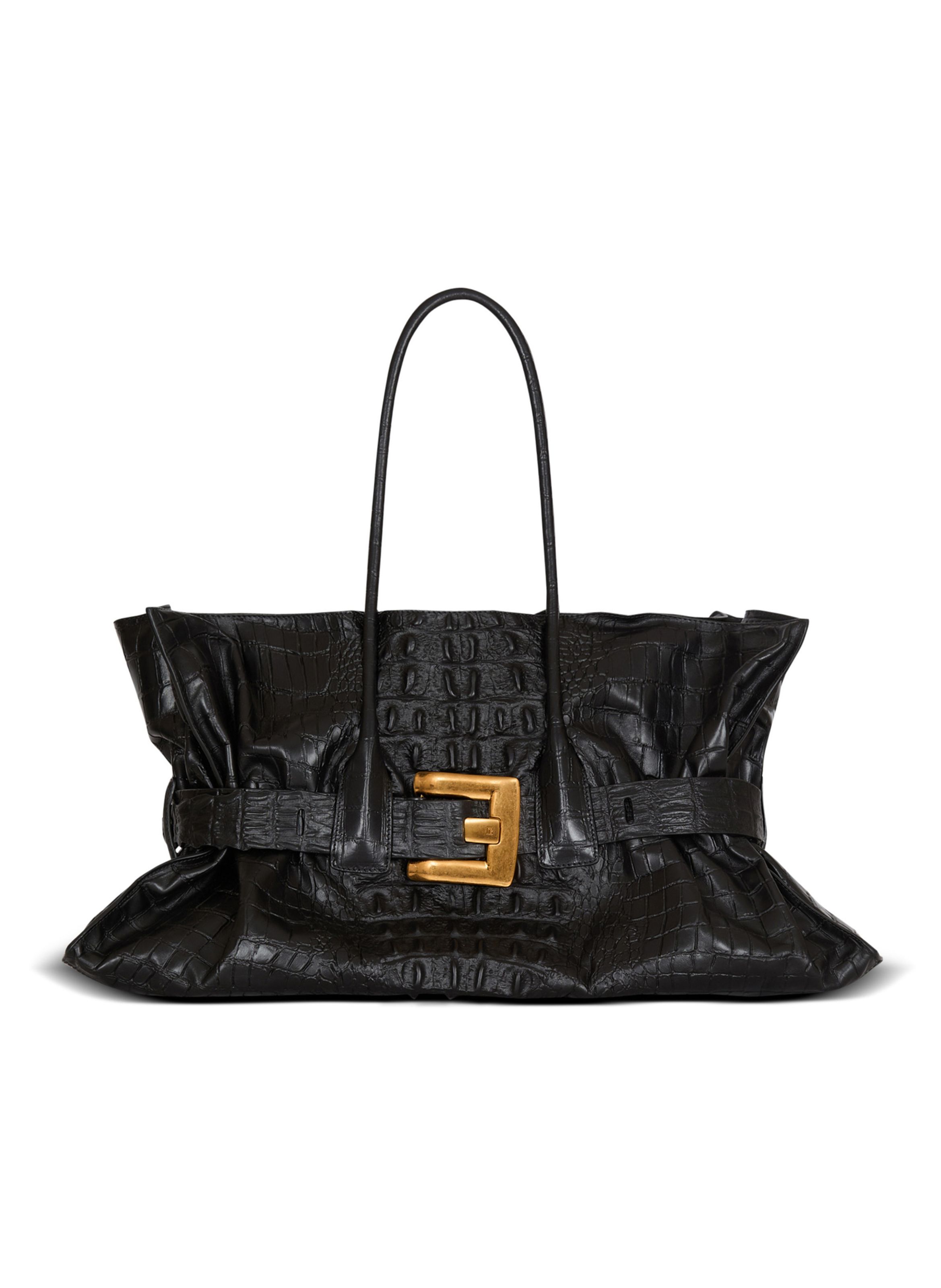 Sac anthem xl en cuir de veau embossé effet croco BALMAIN Noir