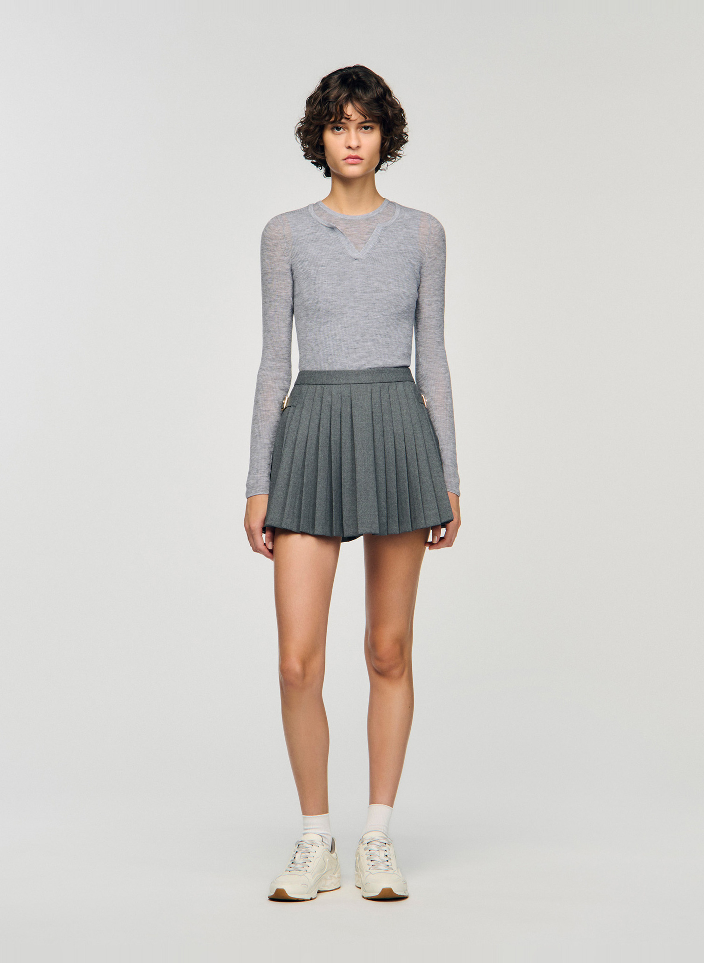 Pull col rond 2 en 1 en laine Gris