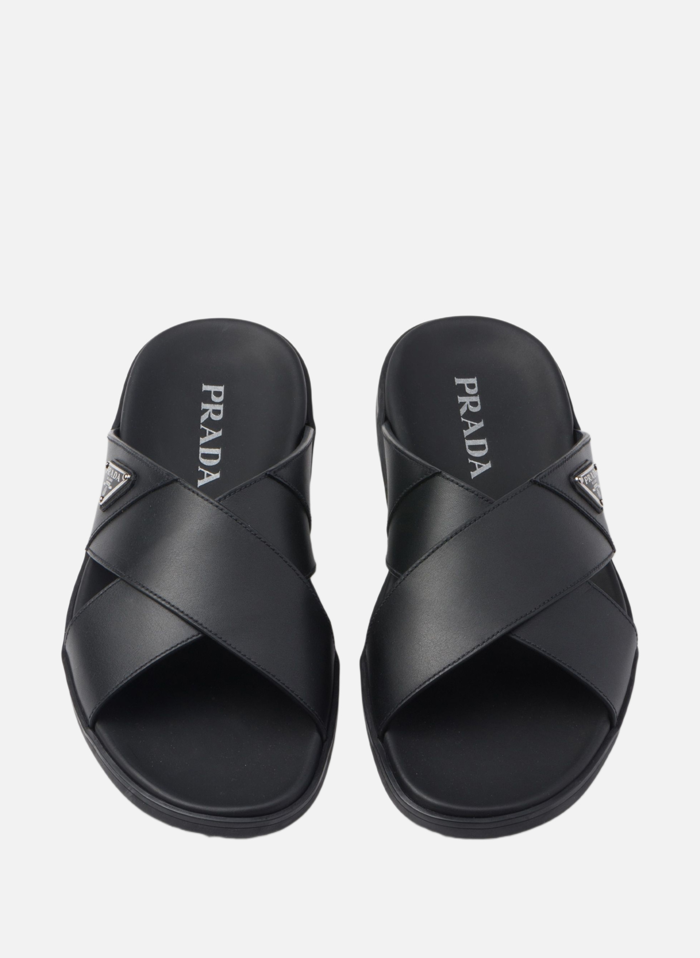 Mules croisées en cuir PRADA Noir