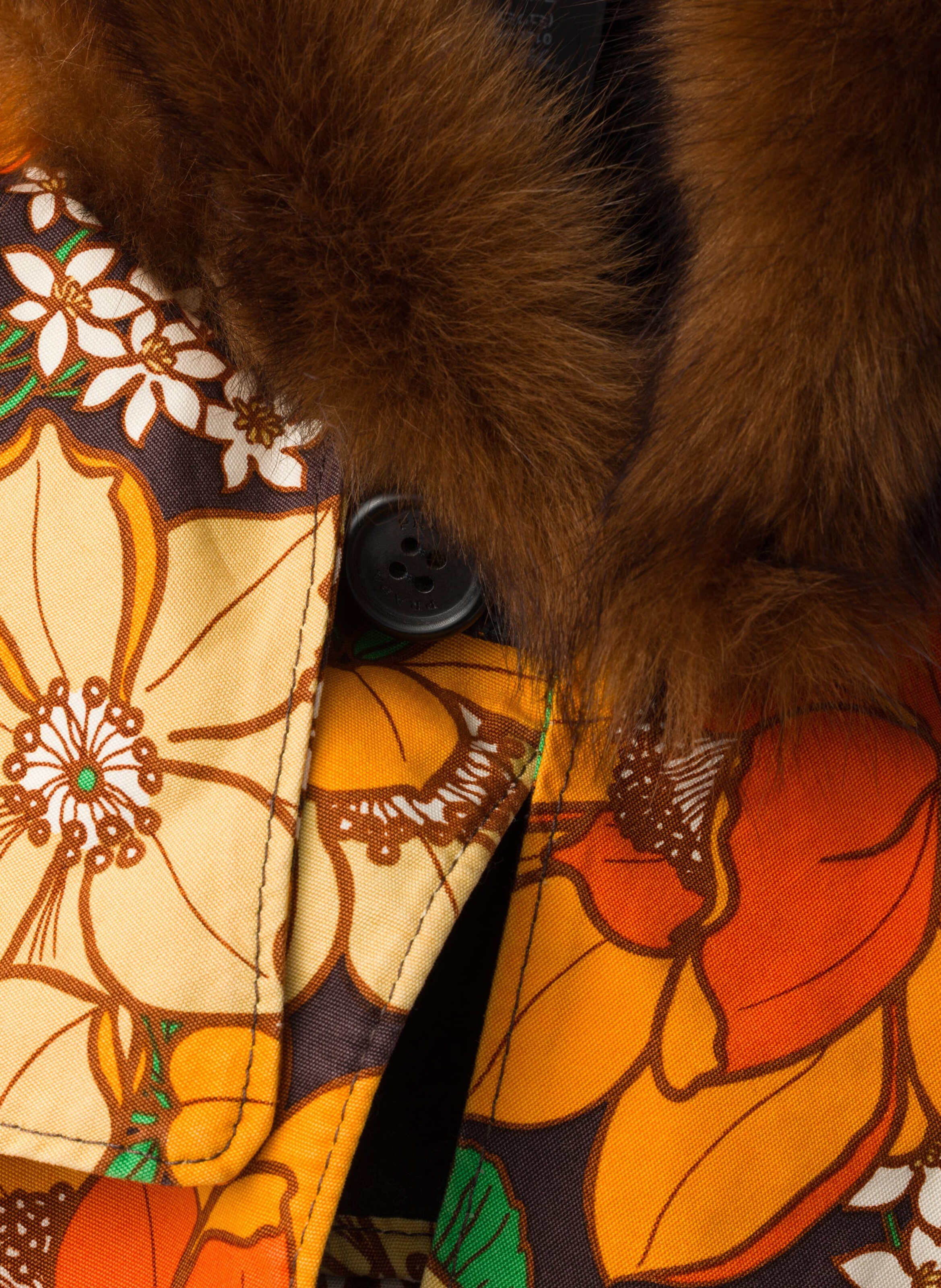 Capuche en popeline imprimée et shearling PRADA Marron