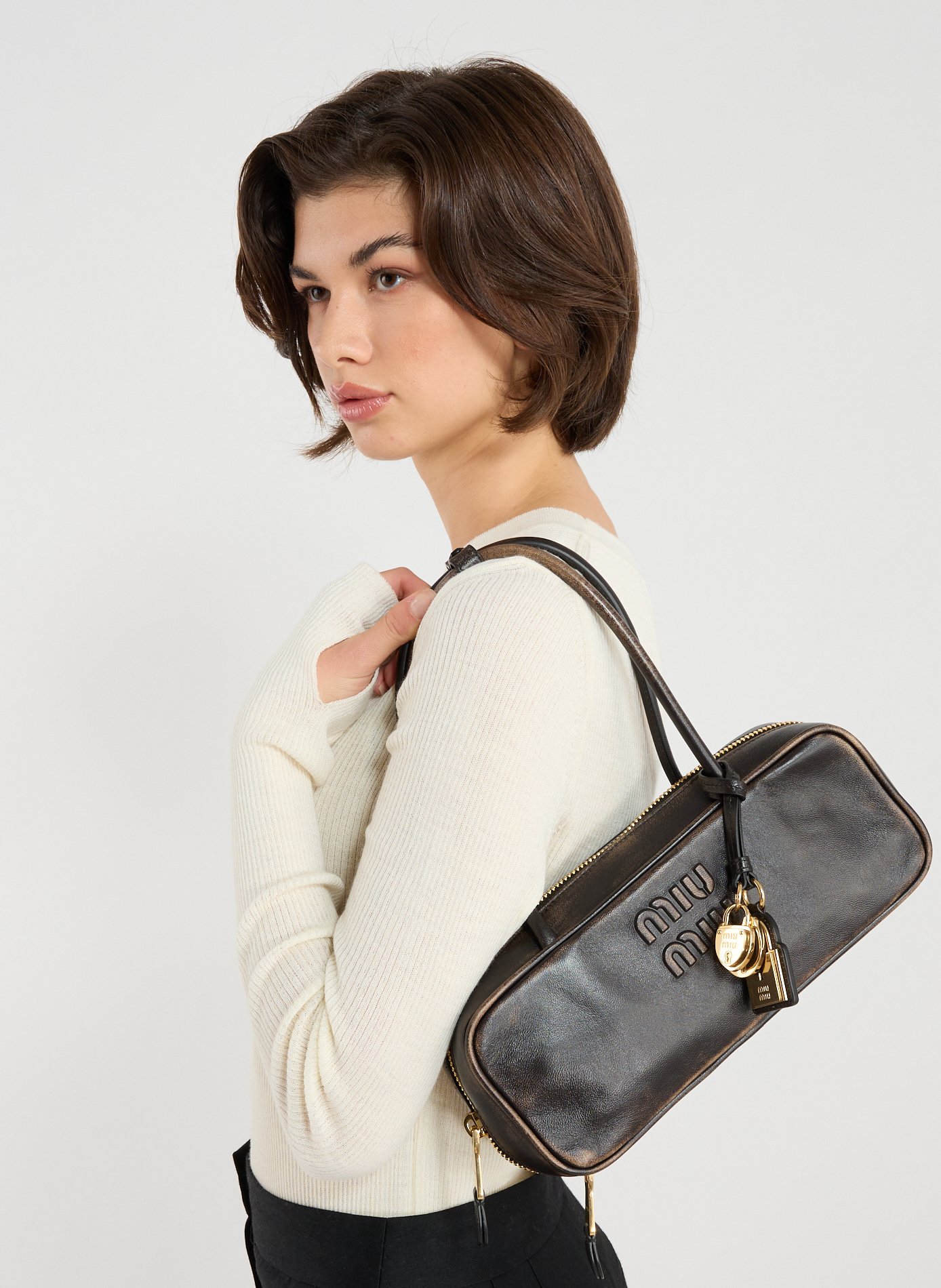 Sac à main en cuir MIU MIU Marron