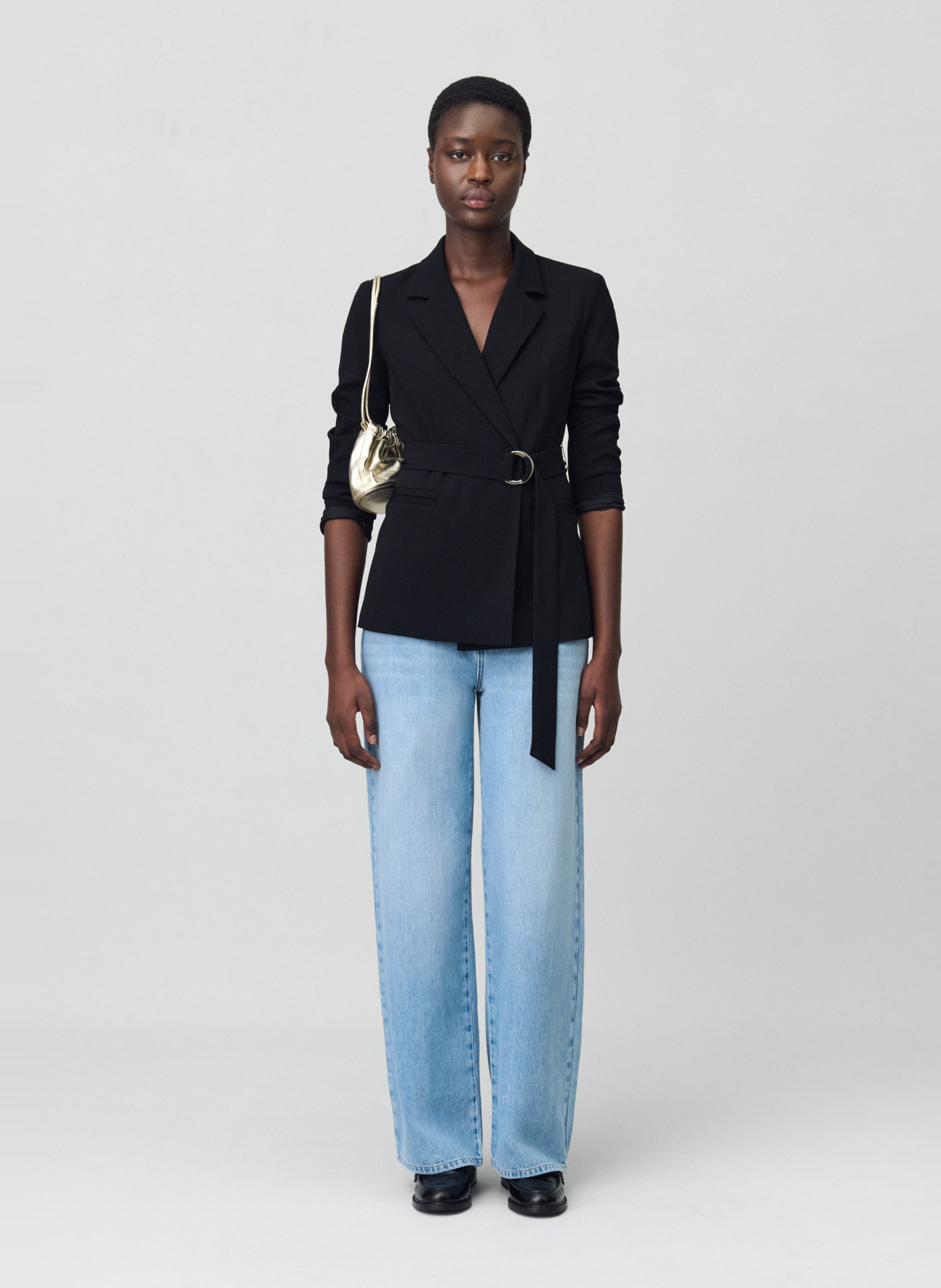 Veste col tailleur cintrée ceinturée CLAUDIE PIERLOT Bleu