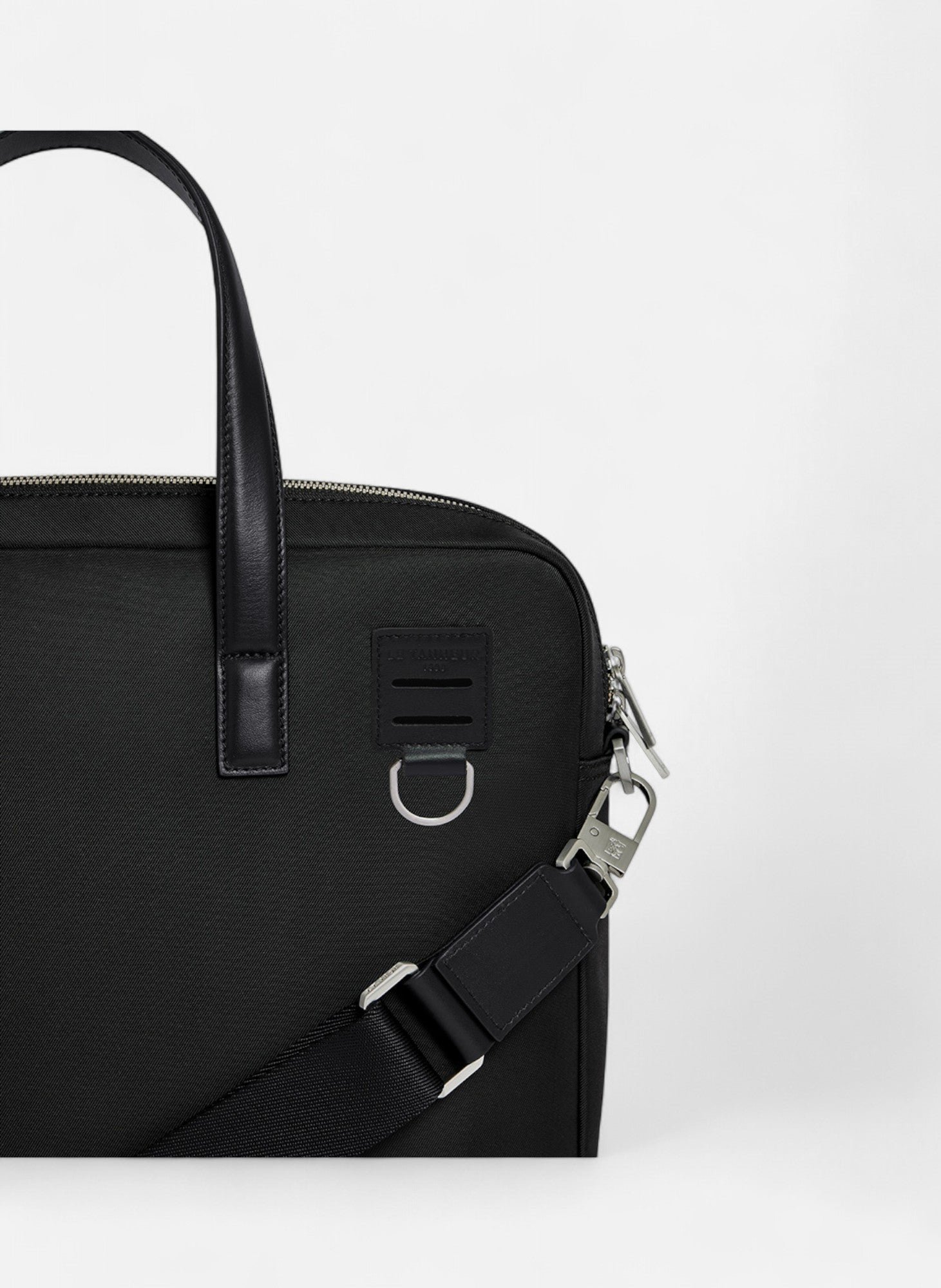 Porte documents 15" basile en toile nylon et cuir lisse LE TANNEUR Noir