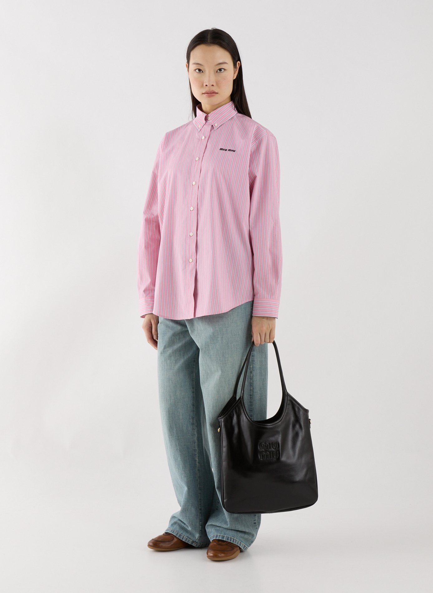 Straight and wide cotton jeans MIU MIU Blue