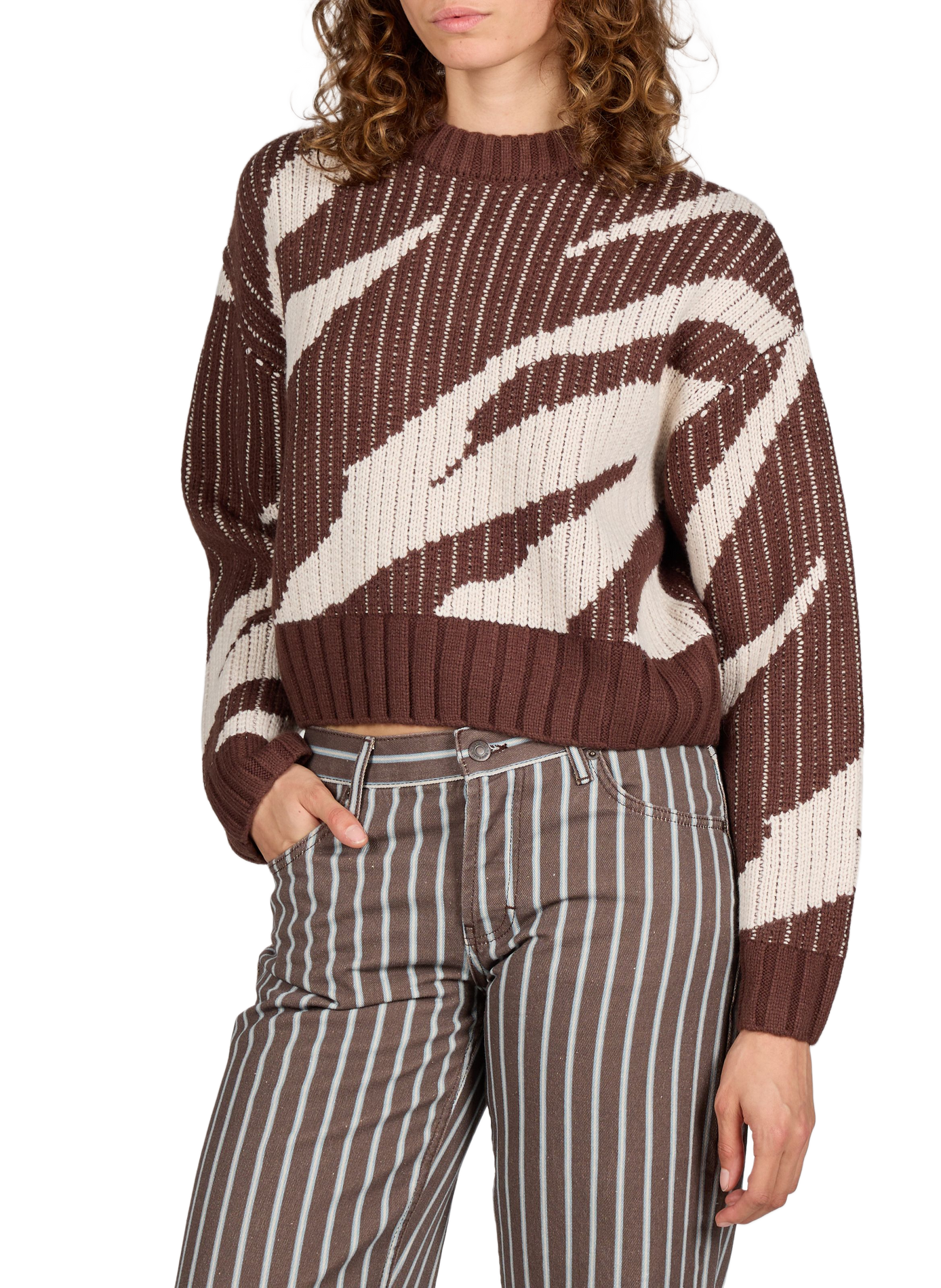 Pull ample à col rond TOPSHOP Marron