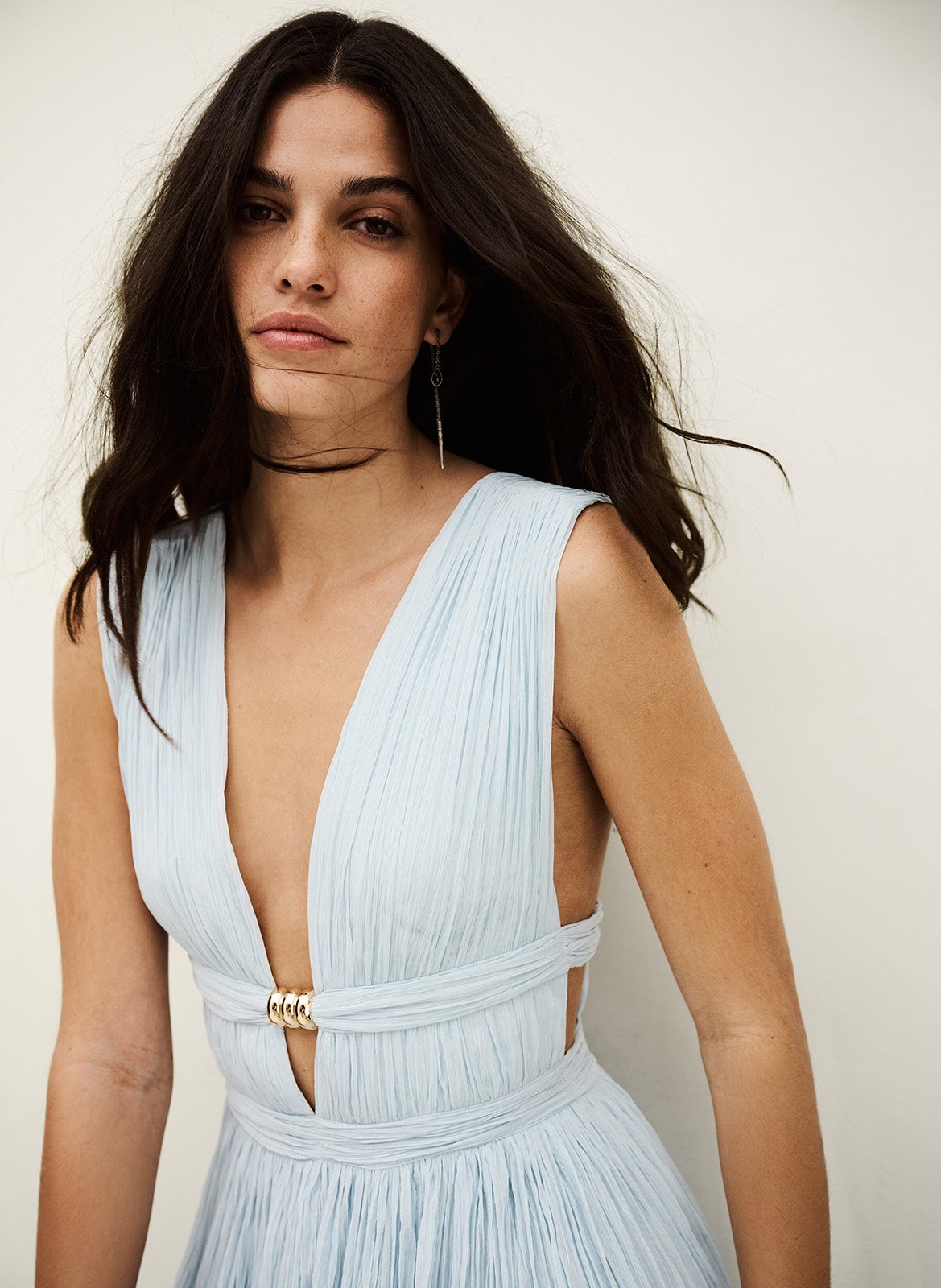 Robe longue plissée unie sans manches tania BA&SH Bleu