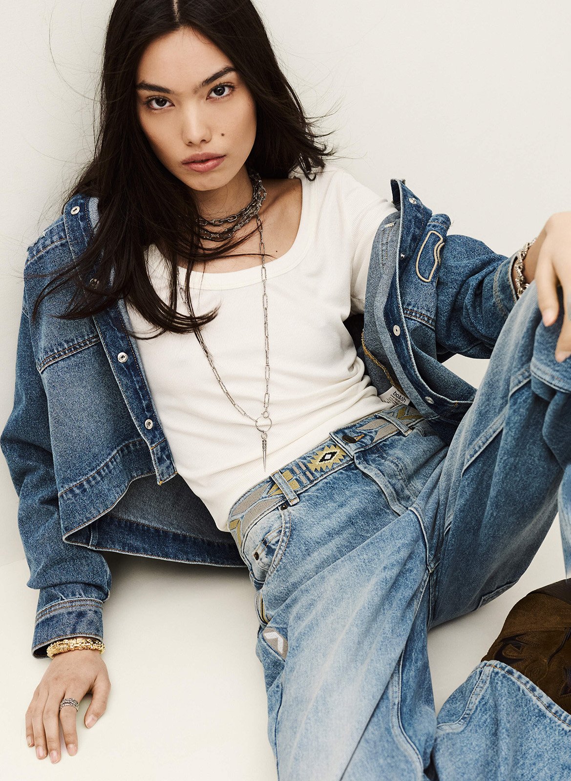 Jean droit taille basse à broderies rizie BA&SH Bleu