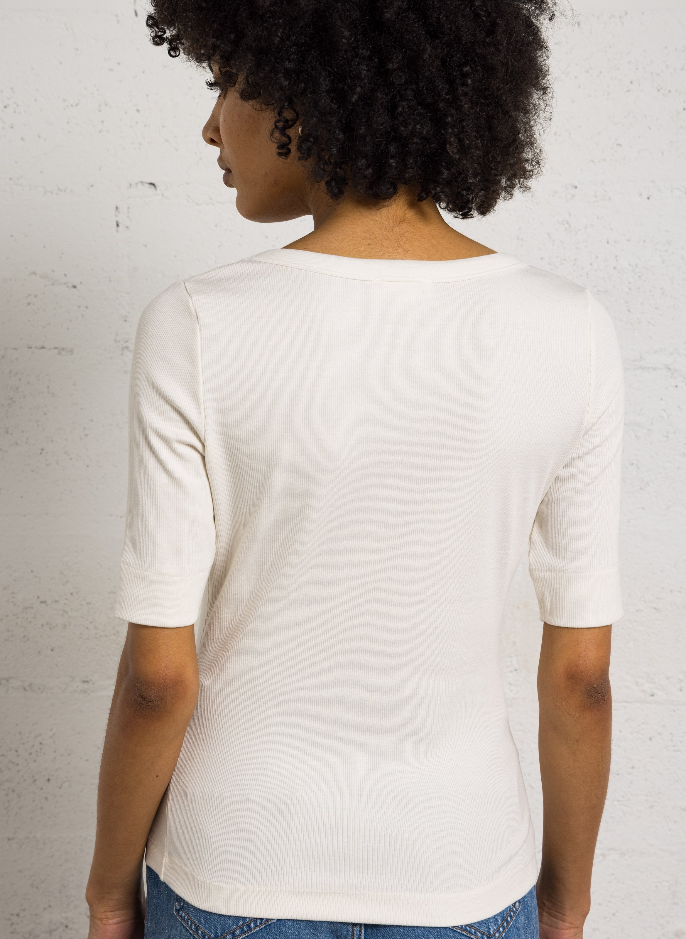 Tee-shirt col rond en coton mélangé lana Blanc