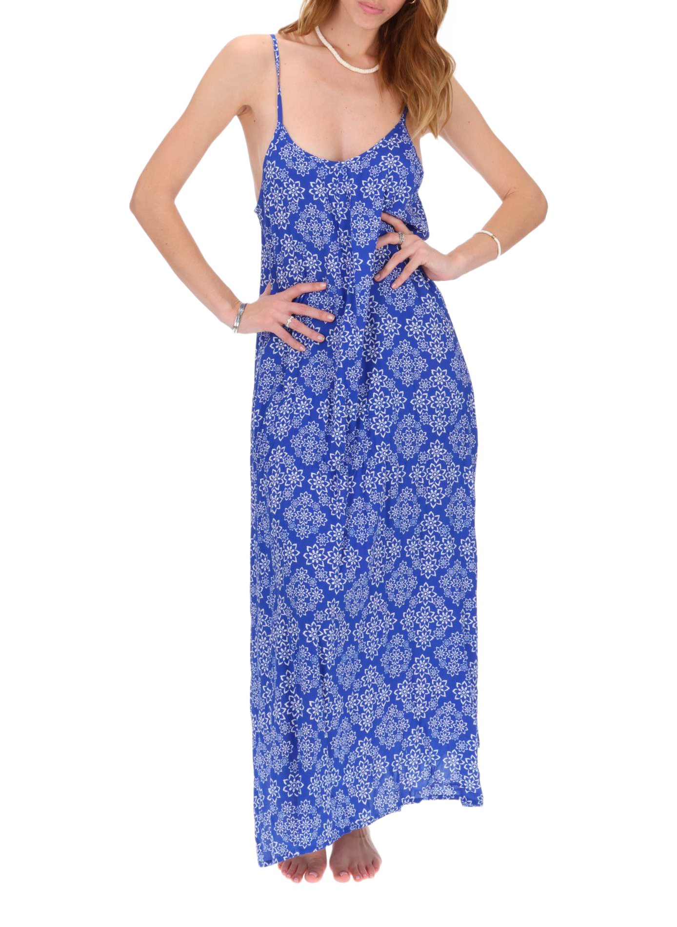 Lang blumiges Viskosekleid GRAIN DE SABLE Blau