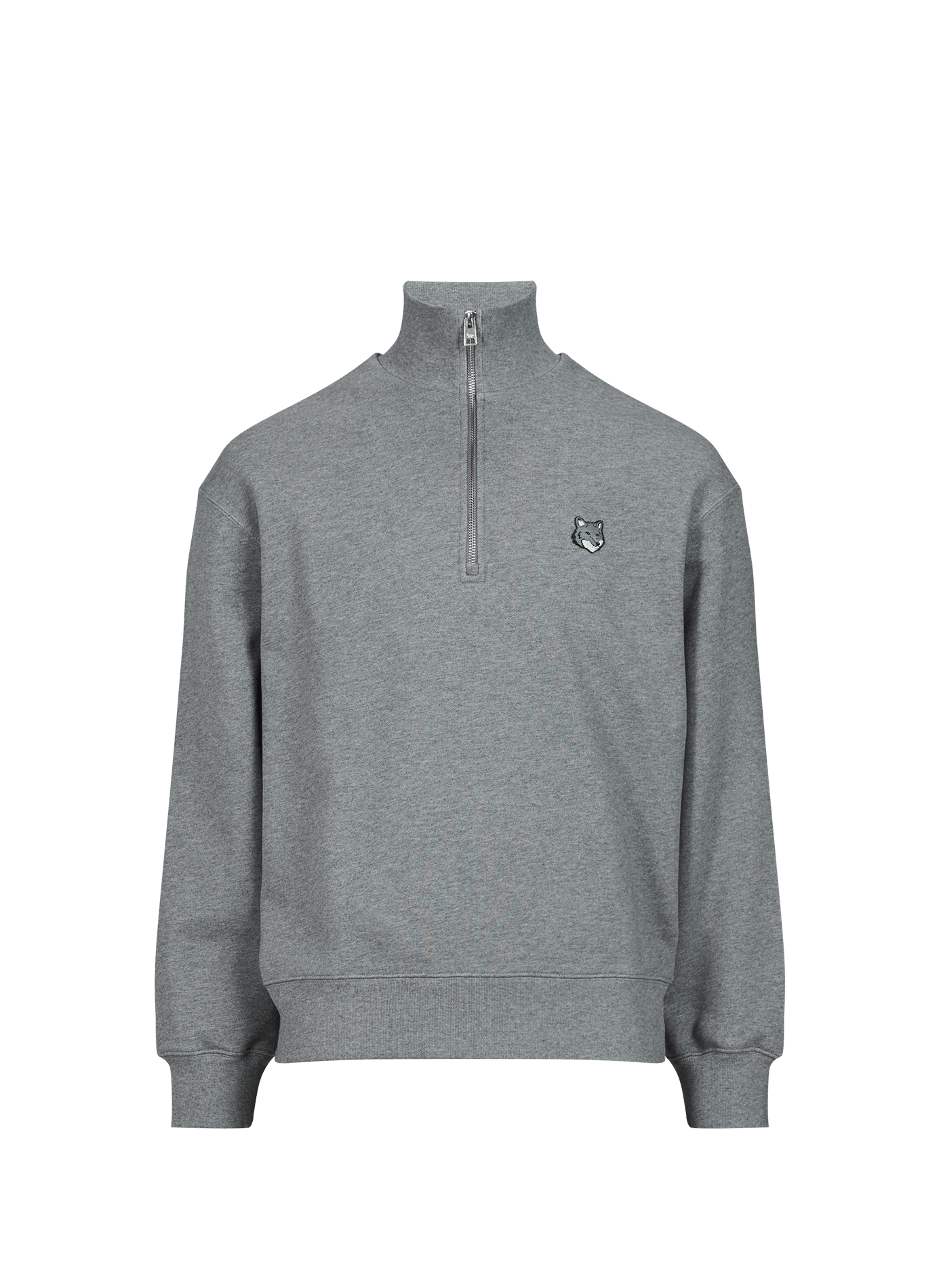 Sudadera con cuello alto, cremallera y parche bordado en mezcla de algodón. MAISON KITSUNÉ Gris