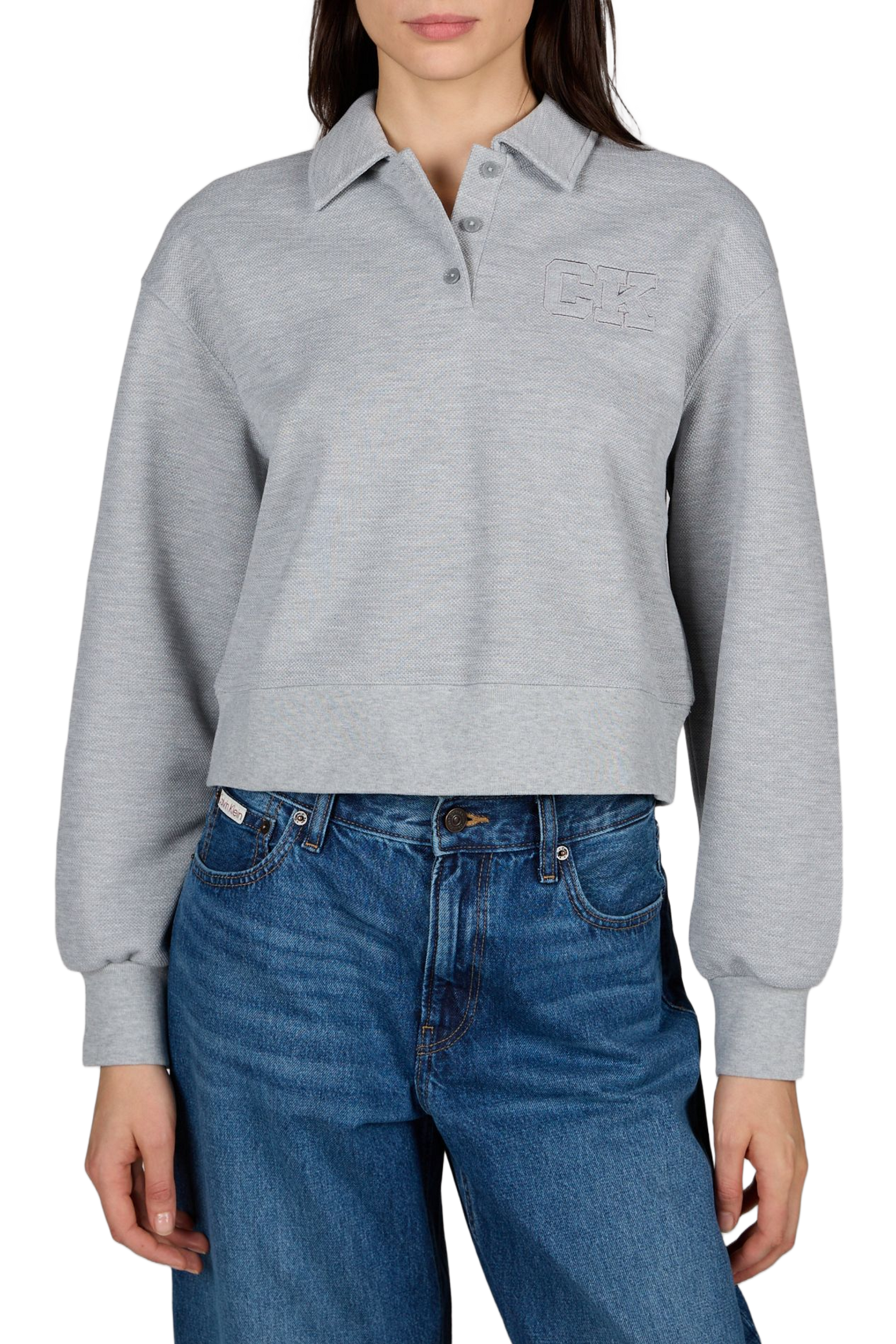 Pull ample court à col polo CALVIN KLEIN Gris