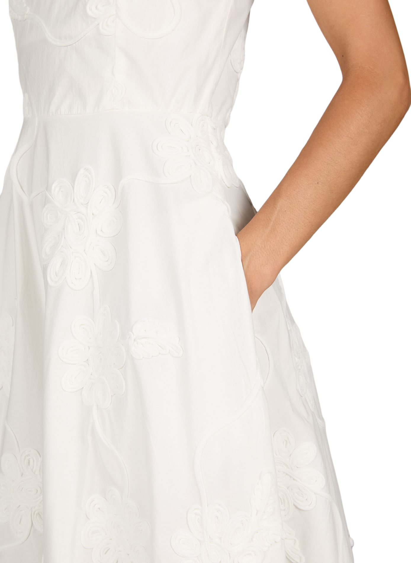 Midi strapless dress with floral embroidery in cotton ROTATE White