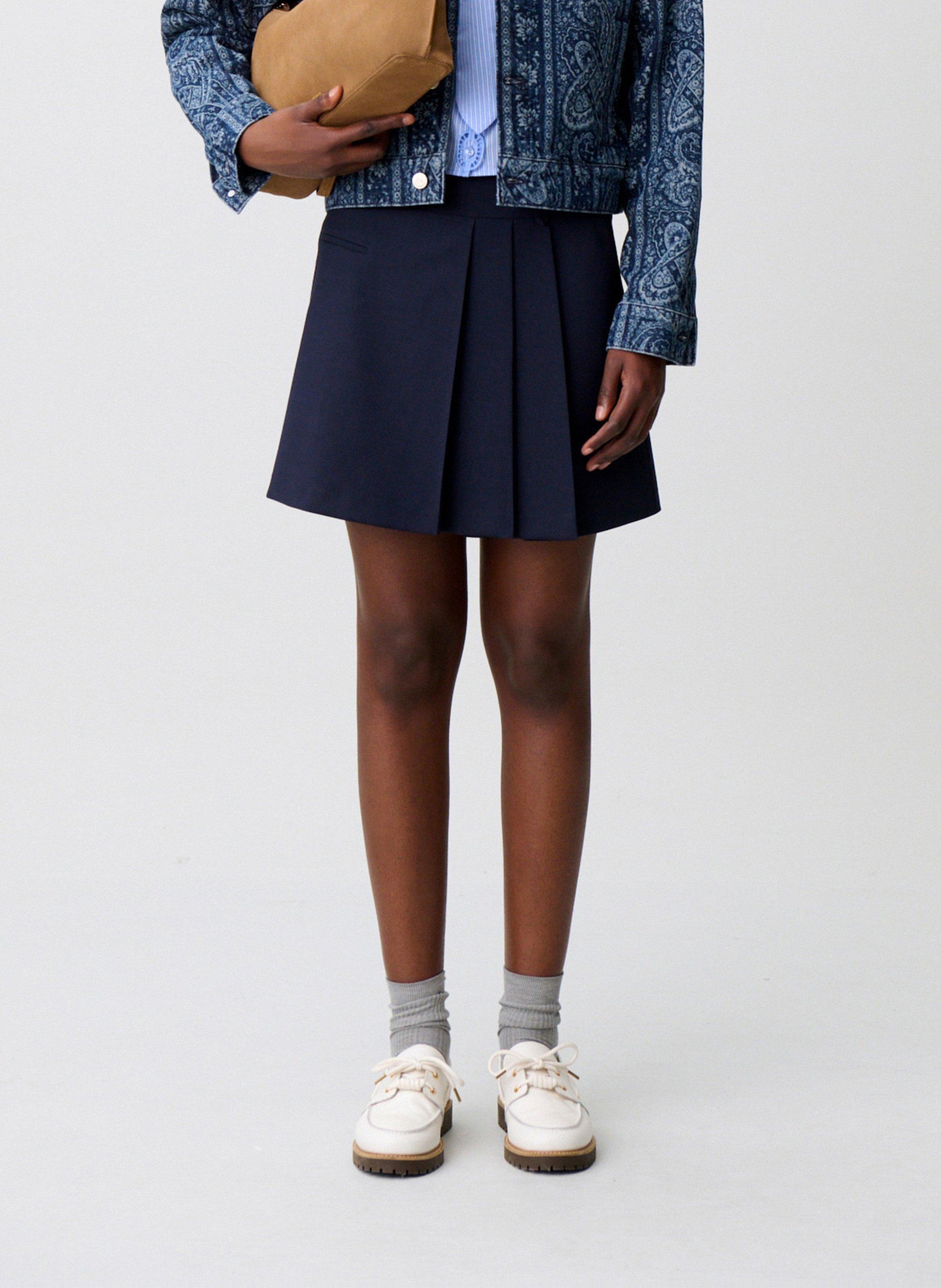 Jupe courte évasée en laine mélangée CLAUDIE PIERLOT Bleu