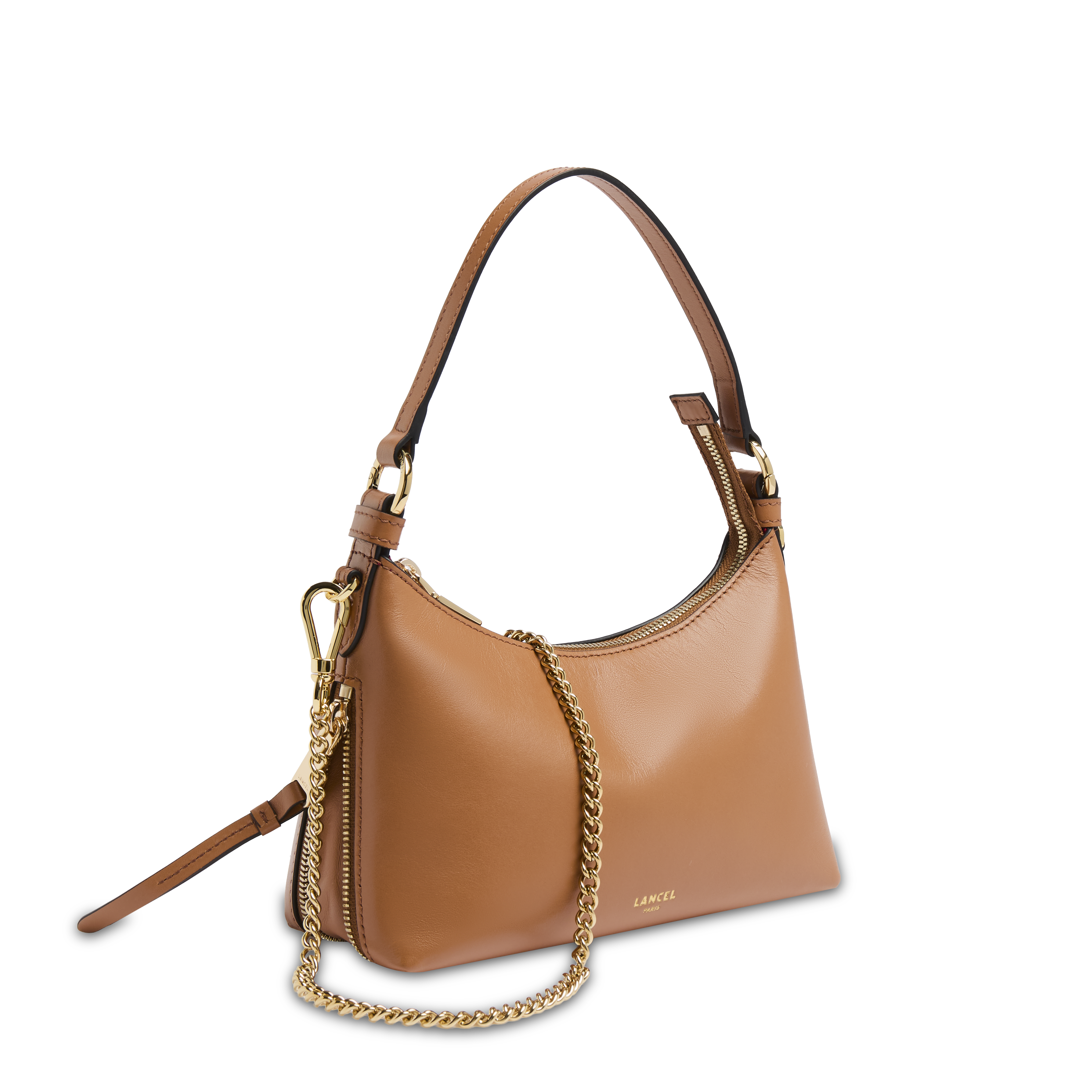 Lancel origami rits baby hobo tas, gemaakt van zacht kameelkleurig glad kalfsleer. LANCEL Bruin