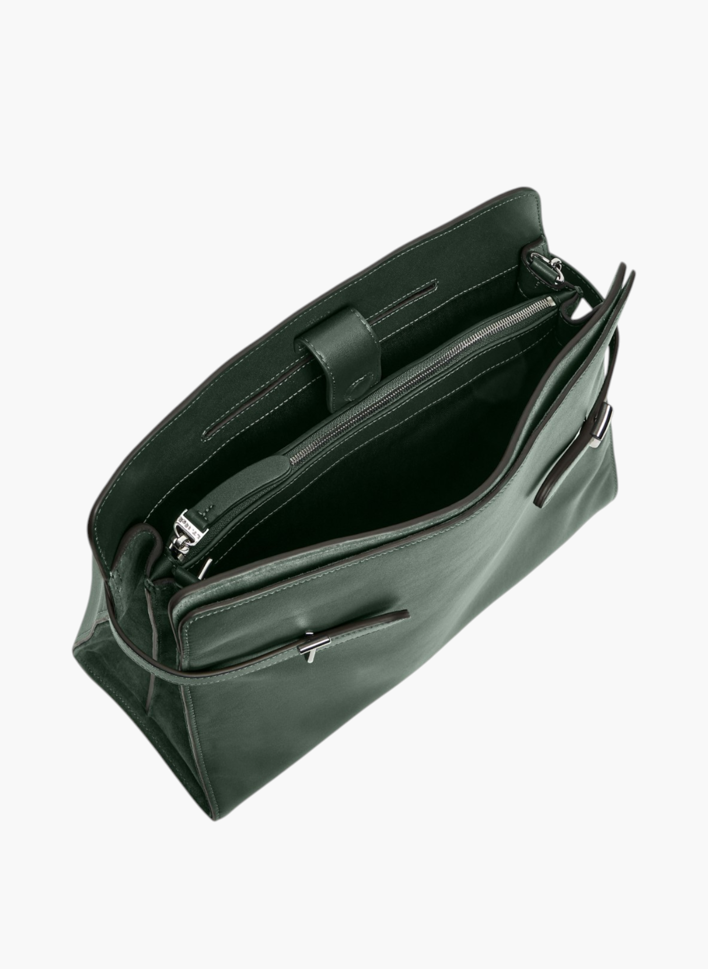 Sac porté épaule modèle maxi emie en cuir lisse et refente de velours LE TANNEUR Vert