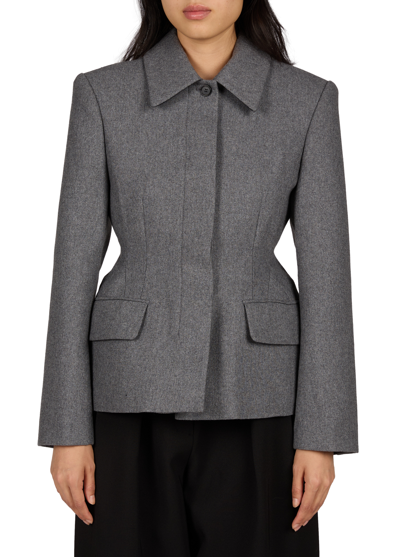 Short fitted blazer in a wool blend SOURCE UNKNOWN Grey