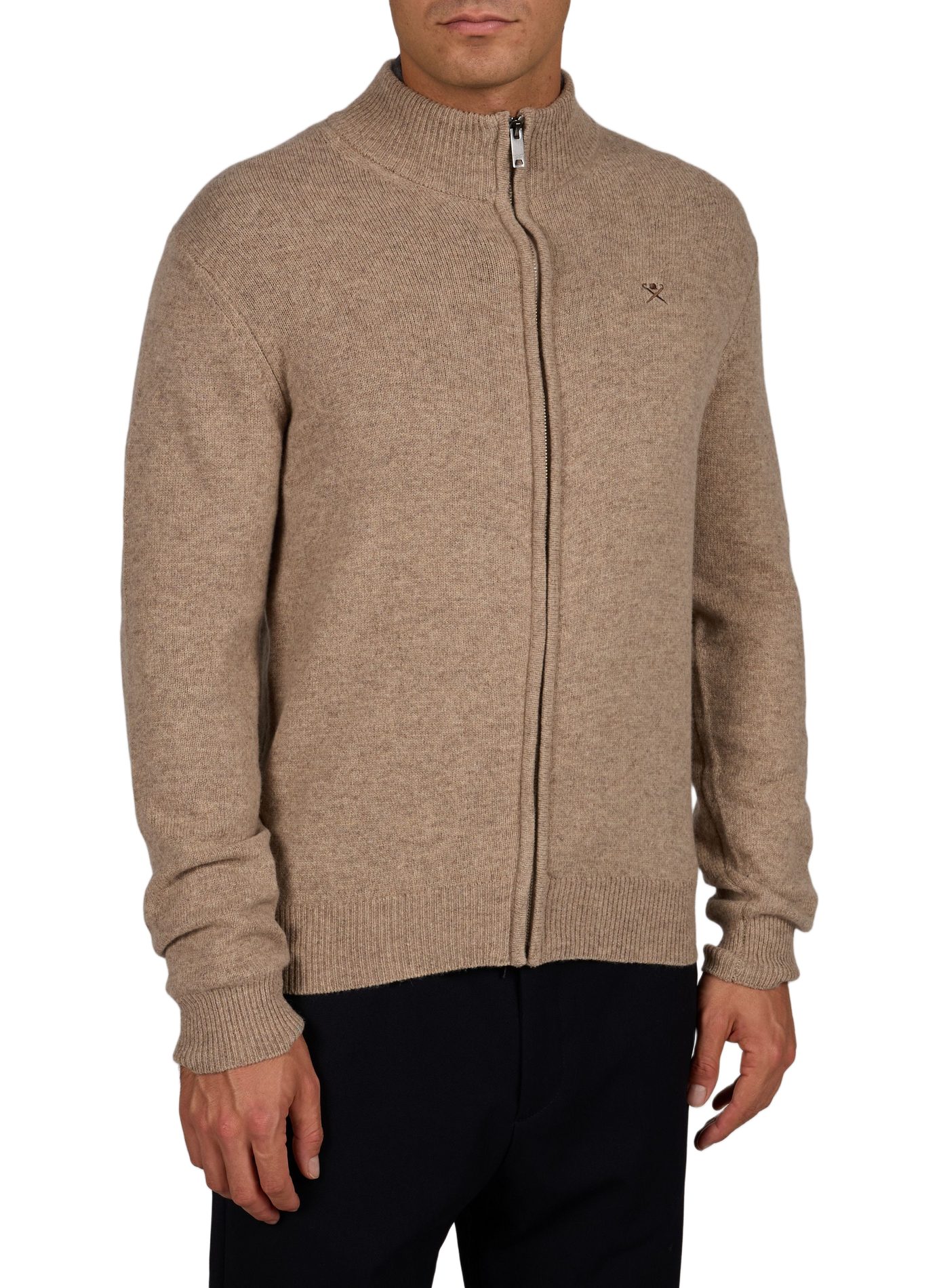 Zip-up wool cardigan with a stand-up collar HACKETT Beige