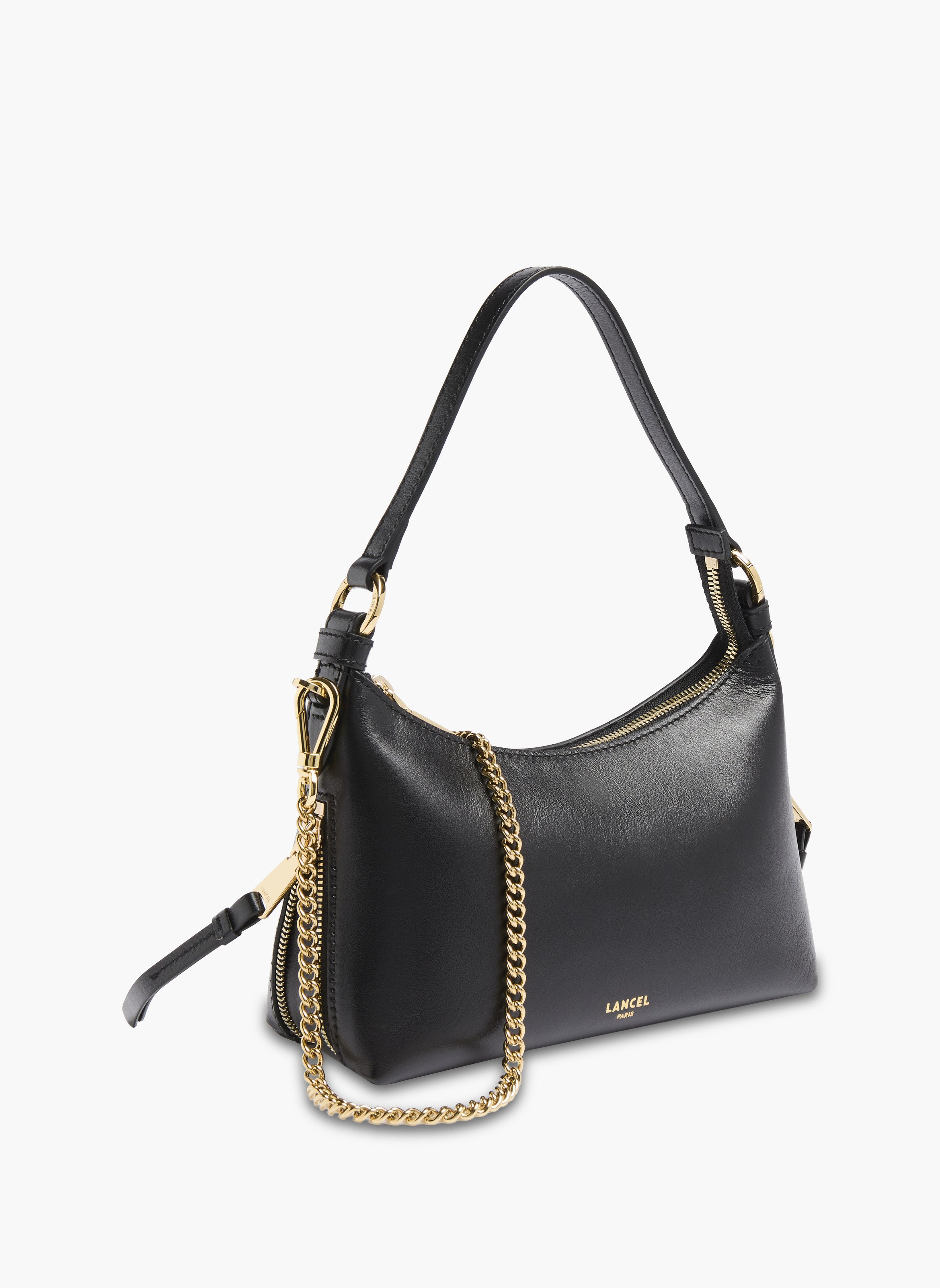 Sac hobo origami zip baby, cuir lisse de vachette, noir, 22 x 15 x 5 cm. LANCEL Noir