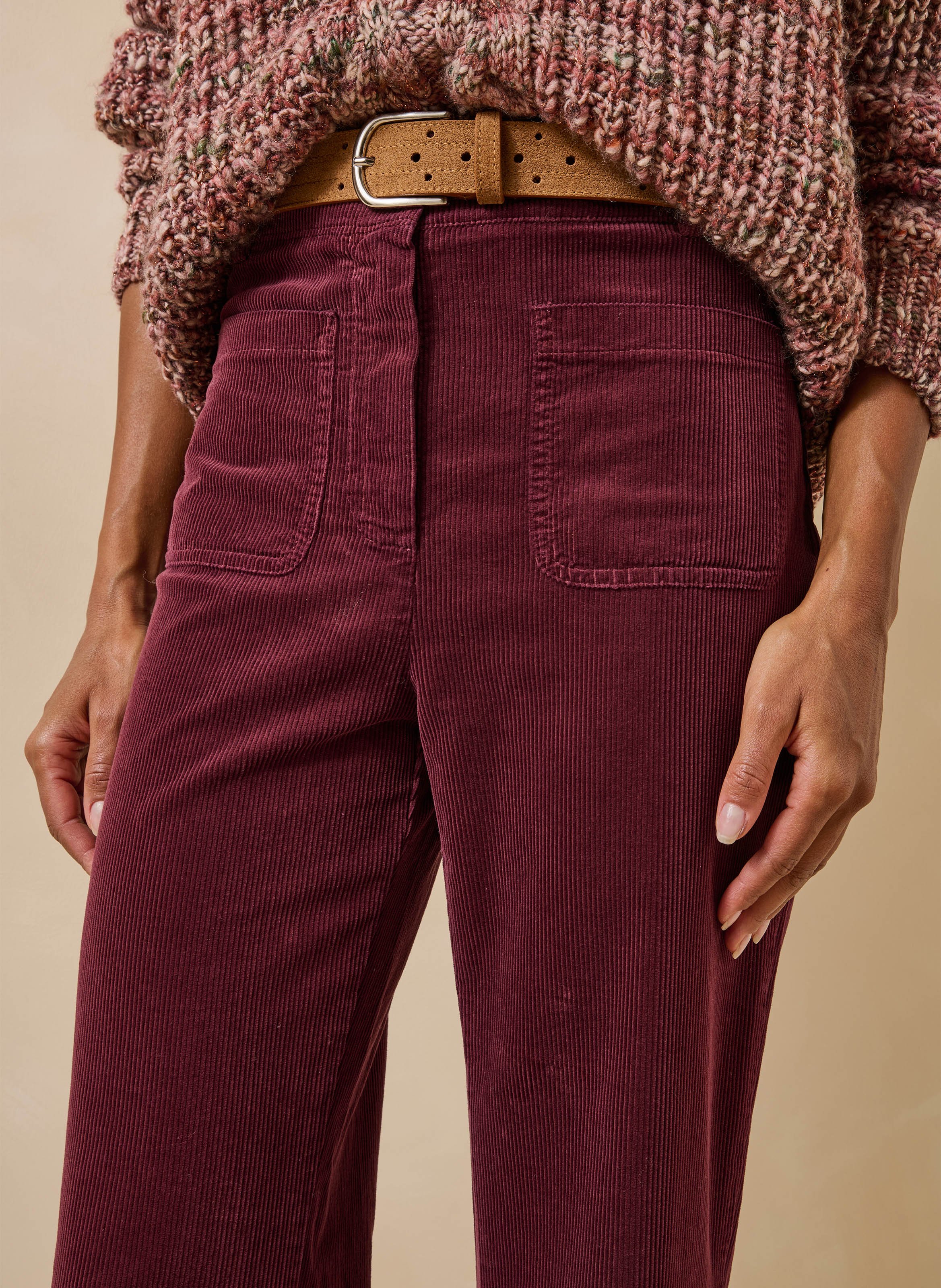 Wijde ribfluwelen broek van katoenmix LA FEE MARABOUTEE Rood