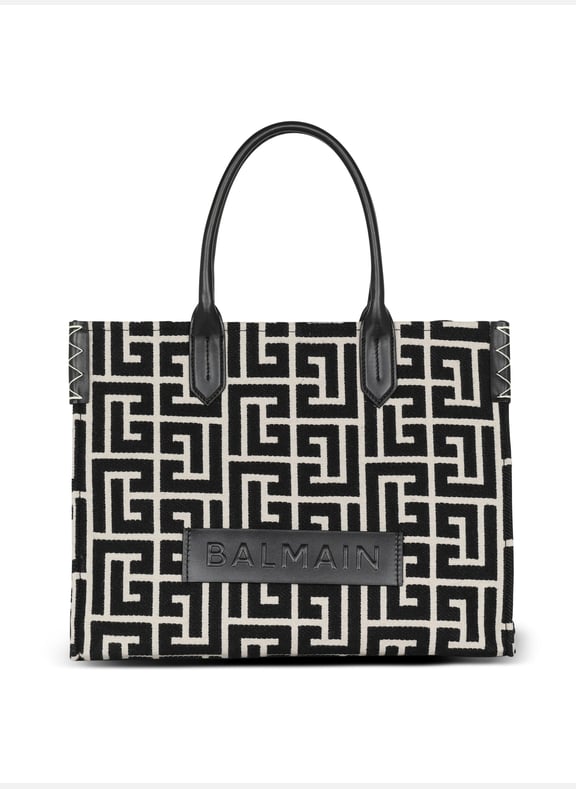 Sac cabas b-army 42 en jacquard monogramme et cuir Noir by BALMAIN BALMAIN Sac cabas b-army 42 en jacquard monogramme et cuir Noir