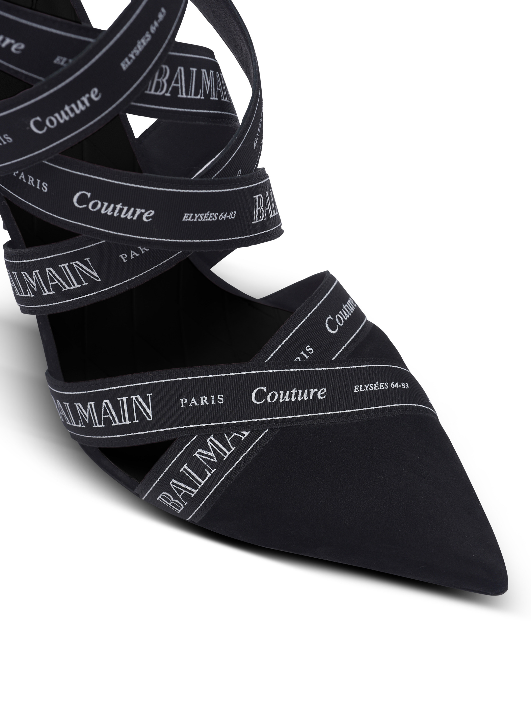 Sandales couture en cuir suédé à motif ruban balmain Noir