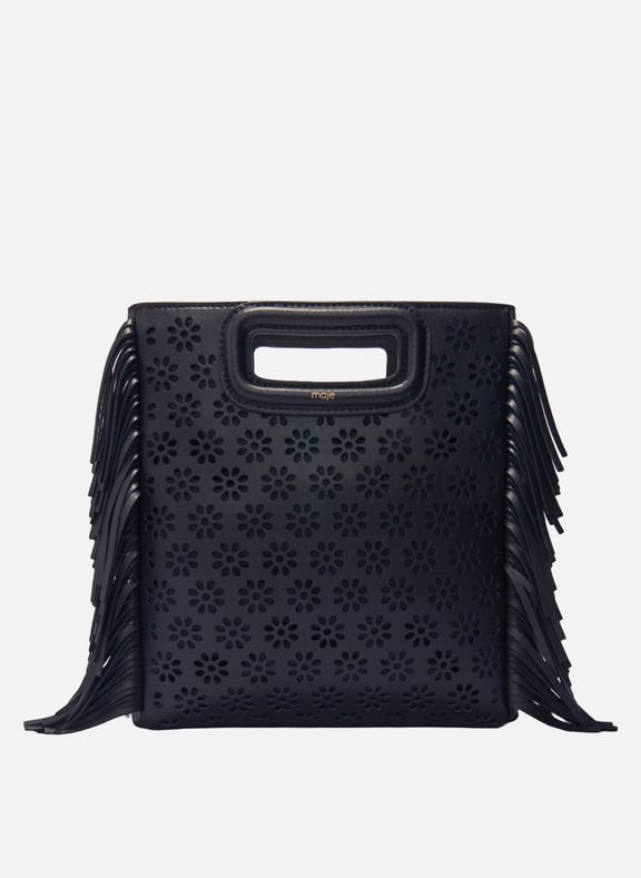 Sac bandoulière fleuri à franges en cuir m Noir by MAJE MAJE Sac bandoulière fleuri à franges en cuir m Noir