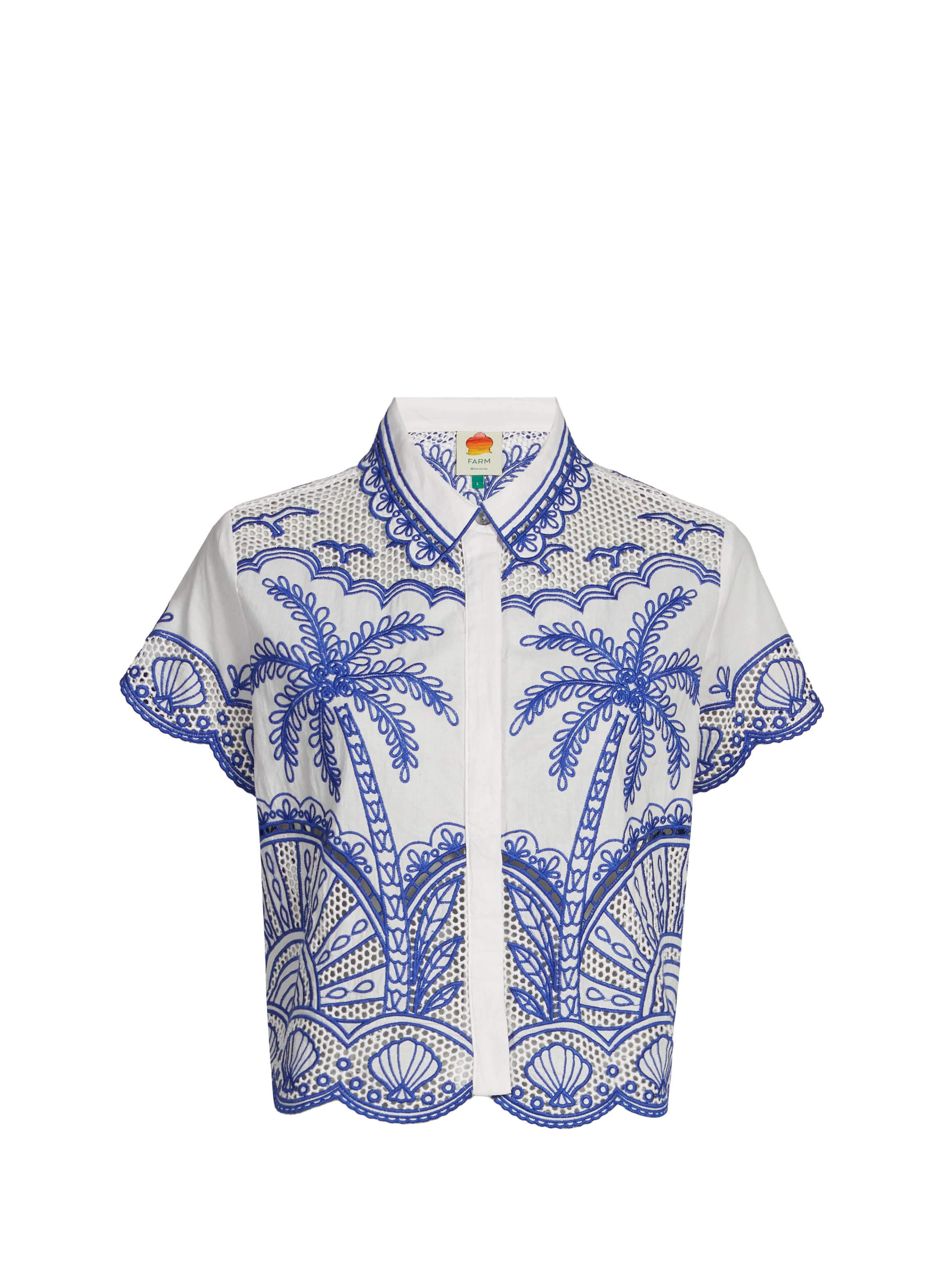 Shirt Palm Trees with embroidery FARM RIO Blue