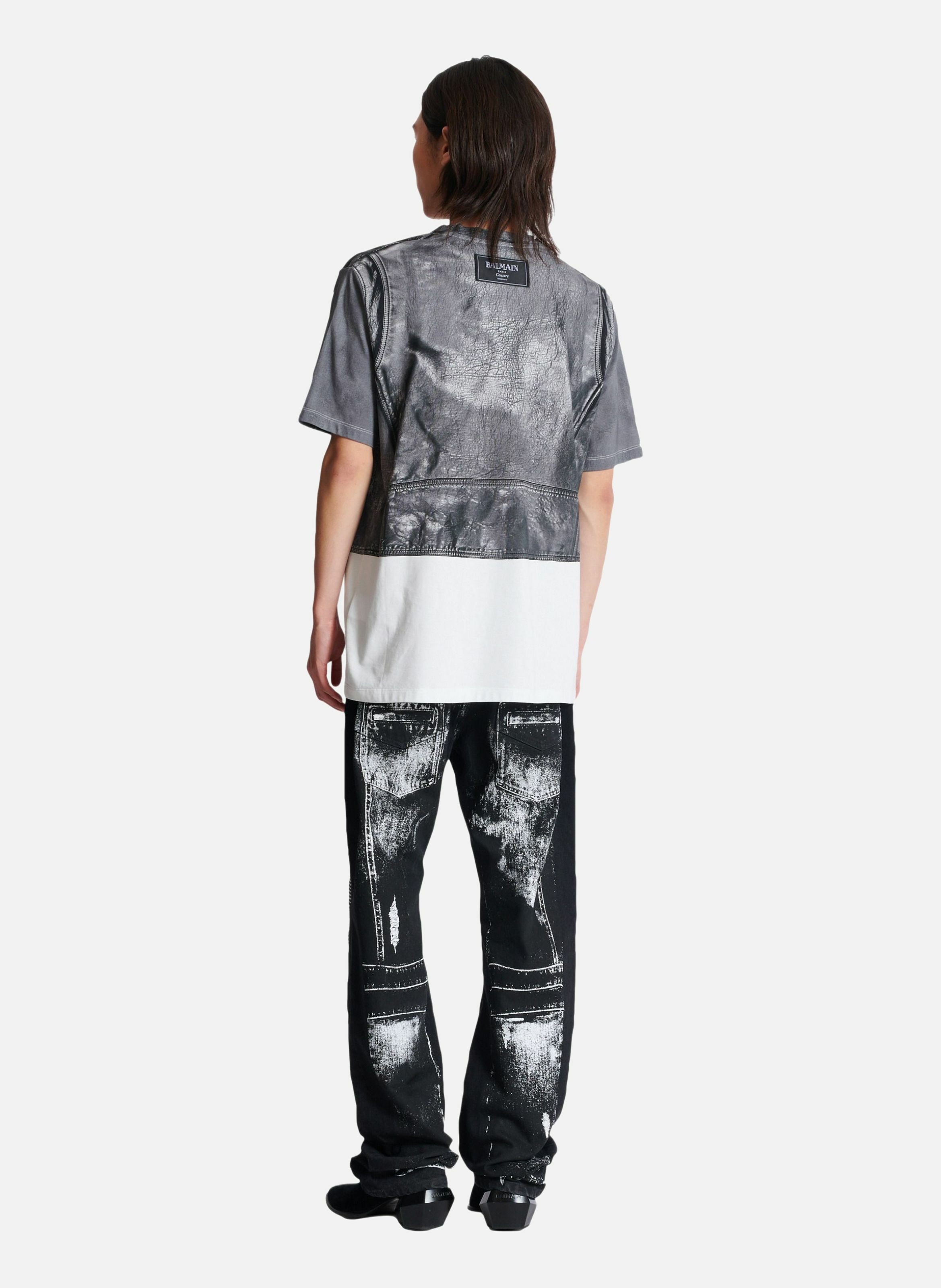T-shirt imprimé trompe-l’œil veste biker BALMAIN Noir