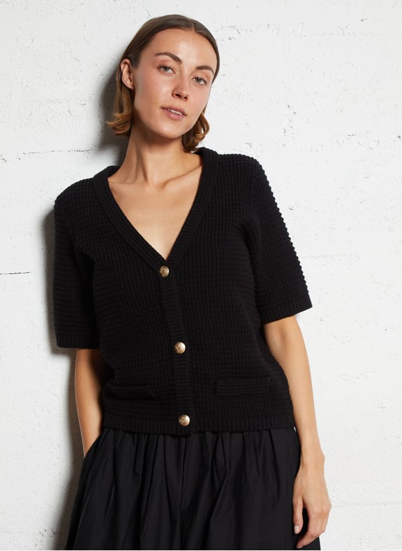 Gilet droit en coton tricoté salome Noir by MAISON 123 MAISON 123 Gilet droit en coton tricoté salome Noir
