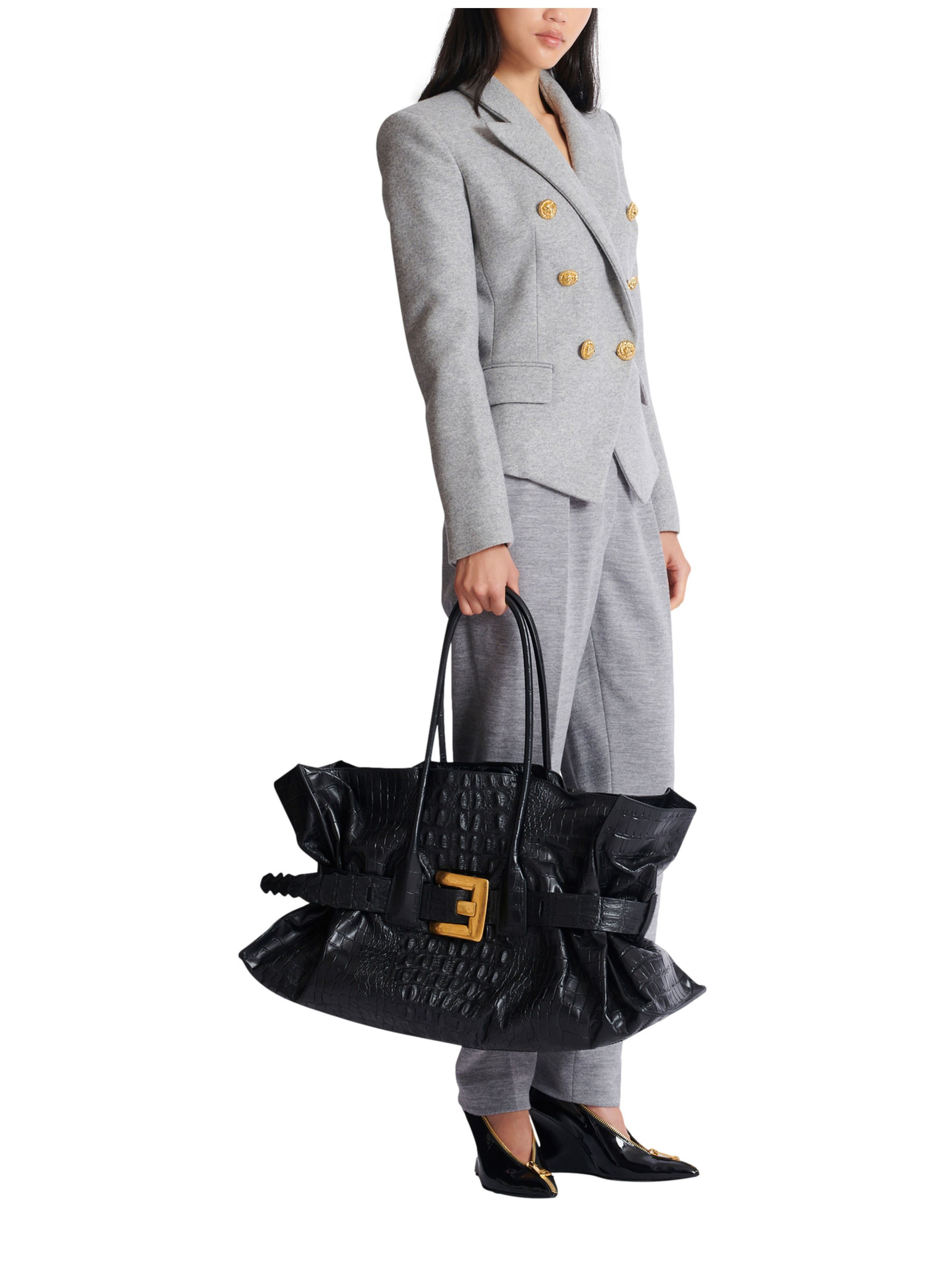 Sac anthem xl en cuir de veau embossé effet croco BALMAIN Noir