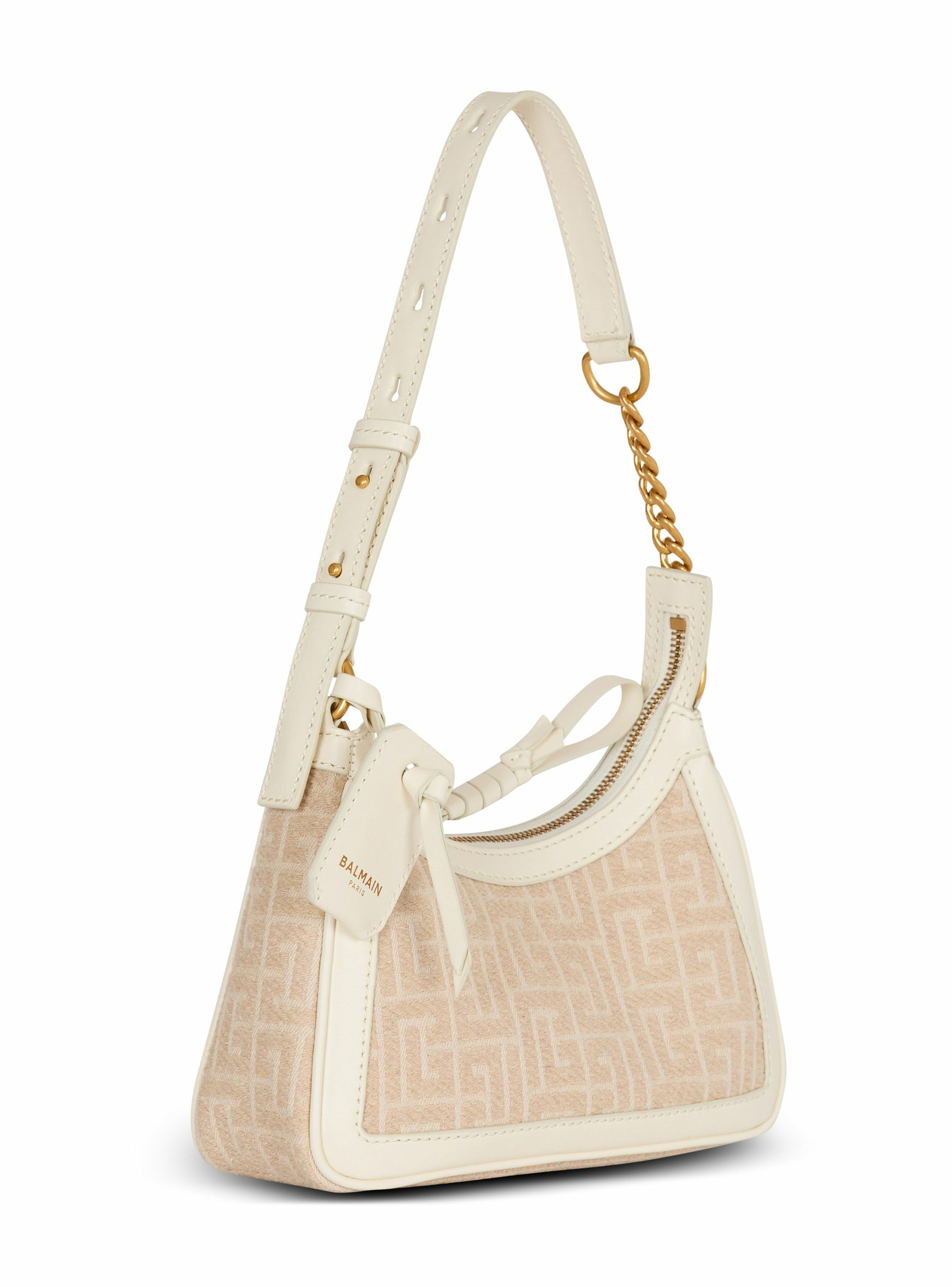 Sac b-army shoulder en toile jacquard monogrammée et cuir BALMAIN Beige