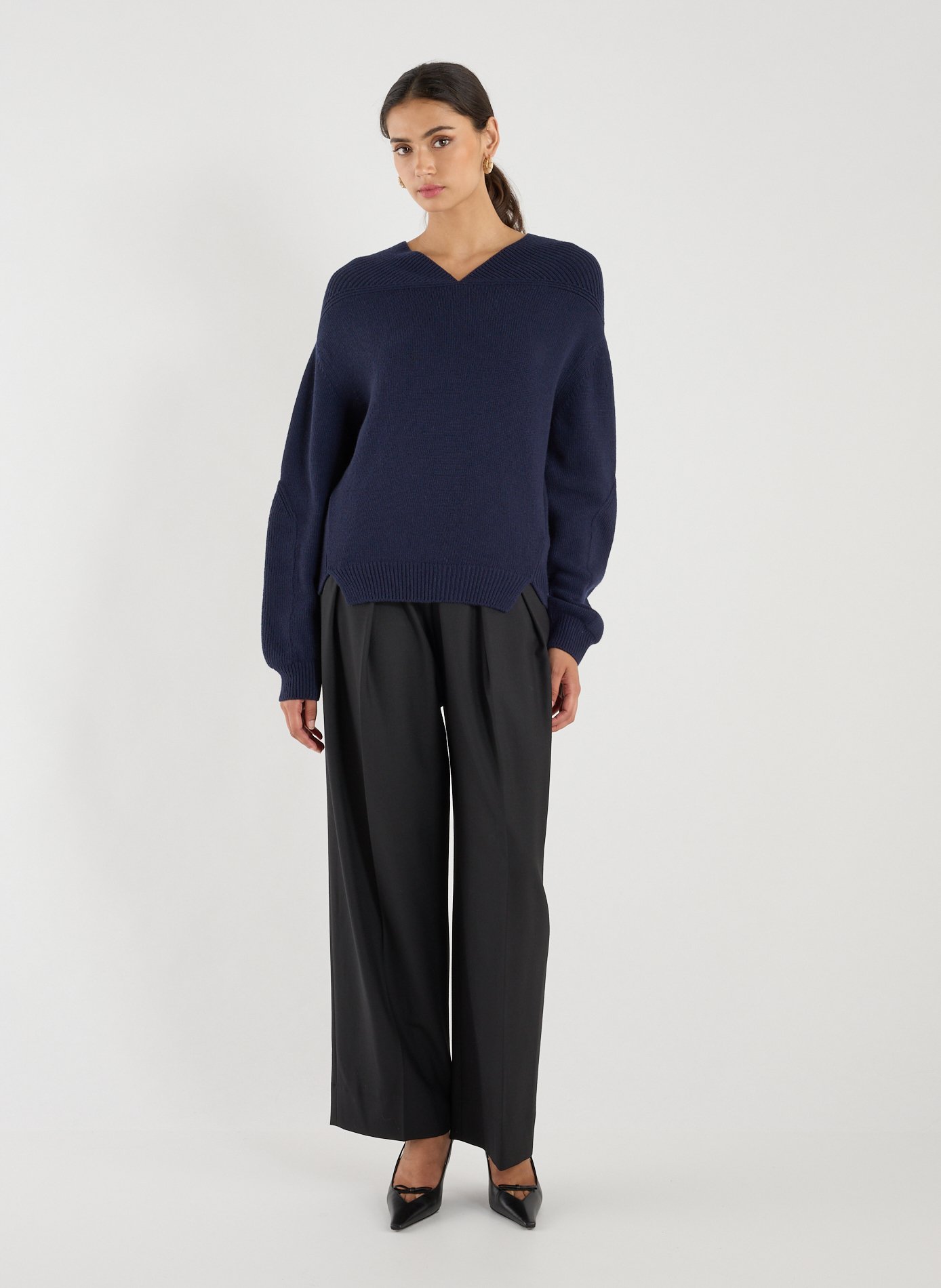 Pull cachemire et laine col v VICTORIA BECKHAM Bleu