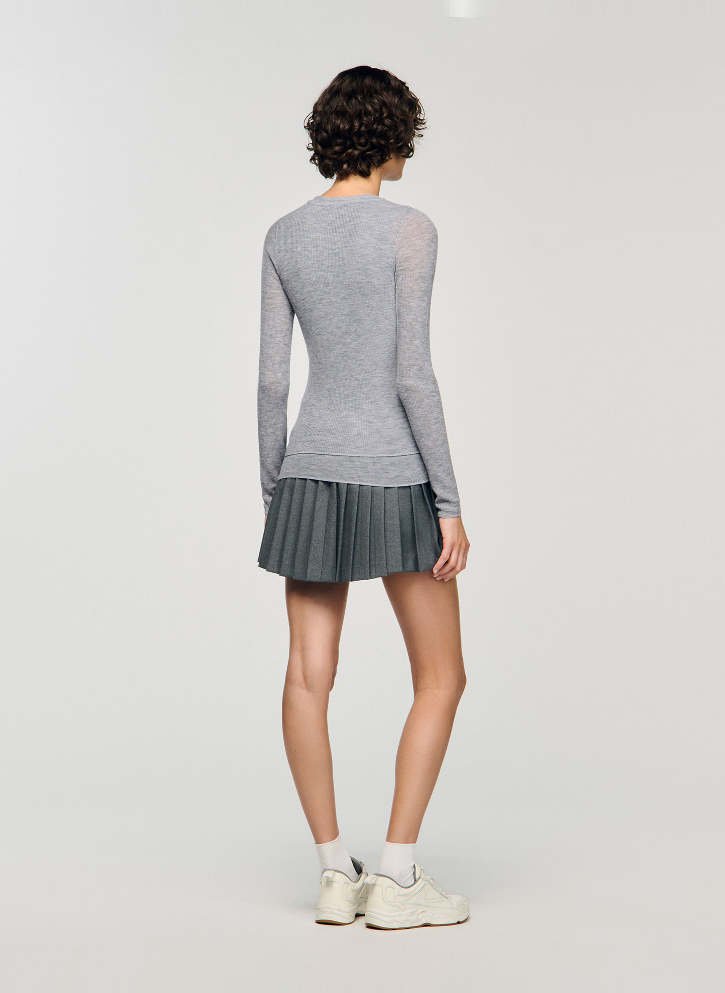Pull col rond 2 en 1 en laine Gris