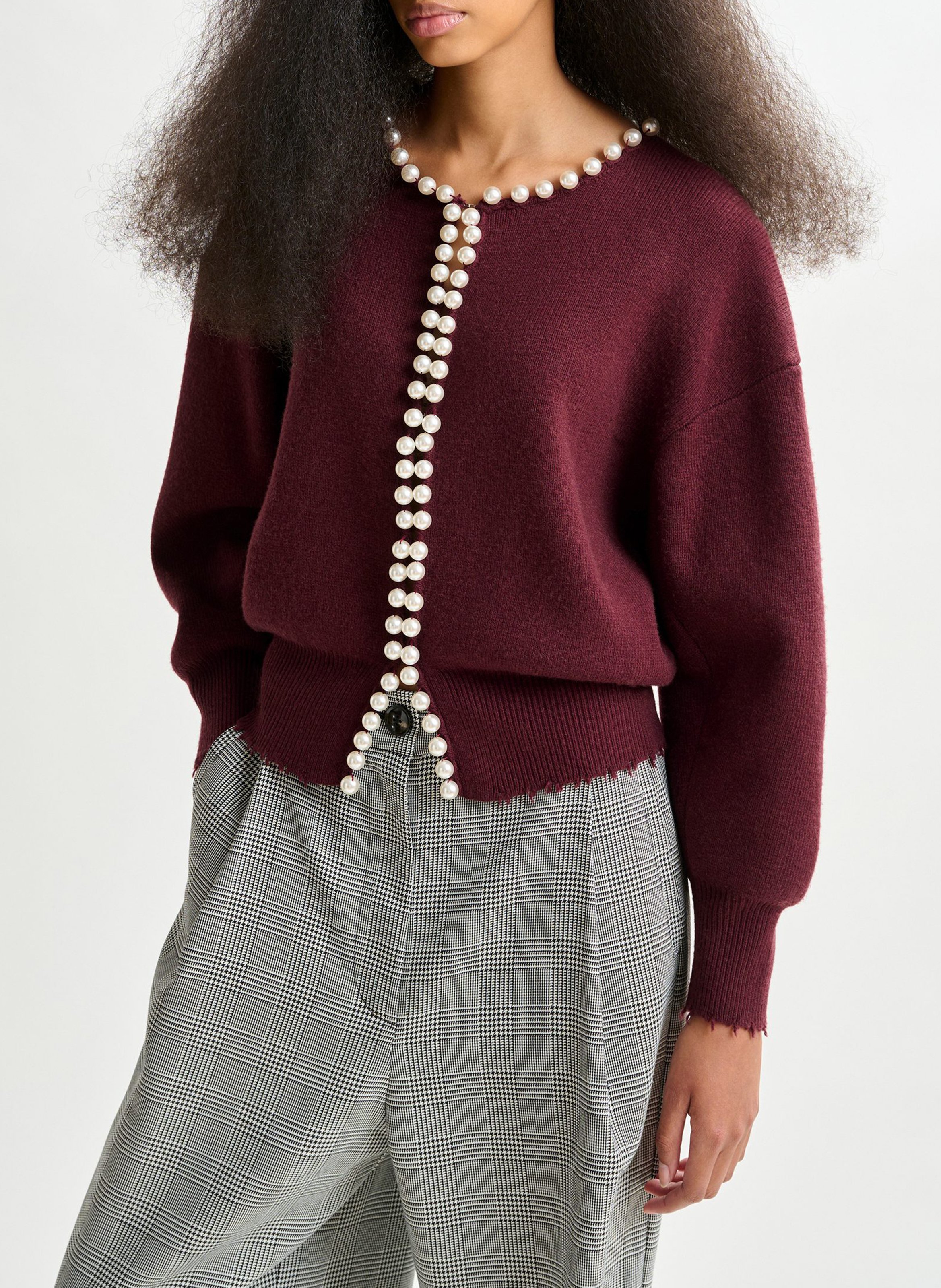 Cardigan droit à perles Ideas ESSENTIEL ANTWERP Rouge