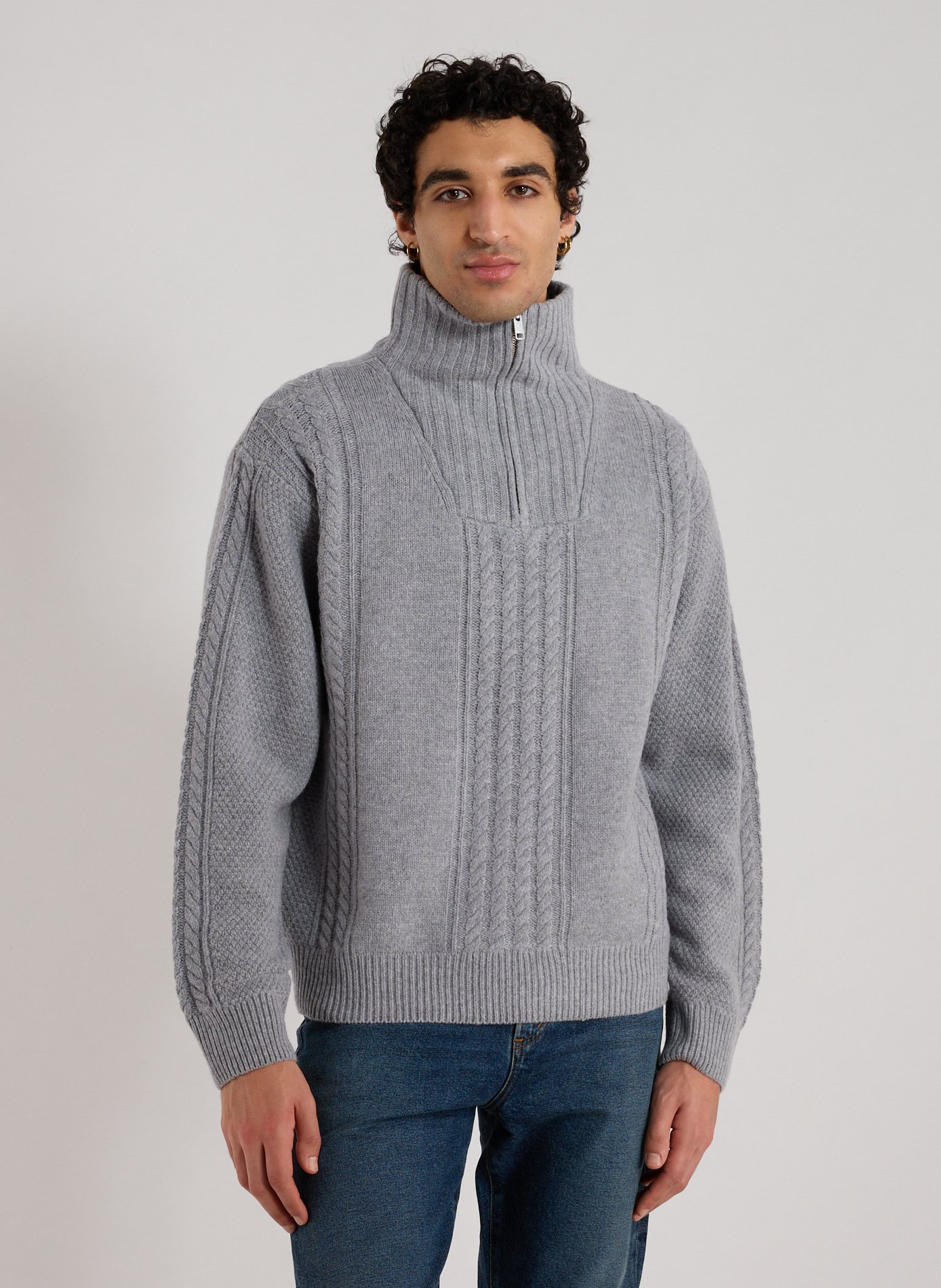 AIGLE Pull col zippé en laine mélangée Gris