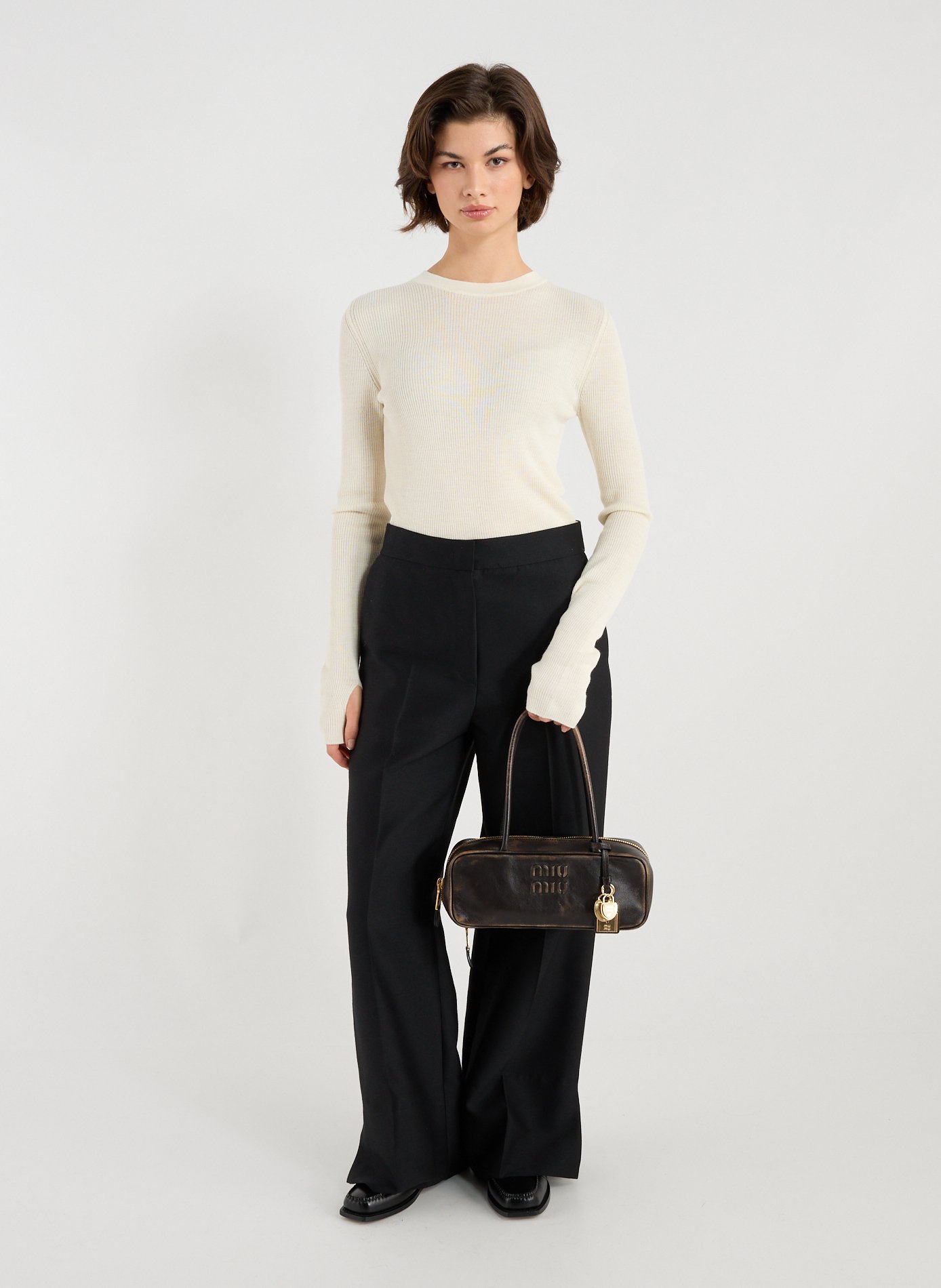 Sac à main en cuir MIU MIU Marron