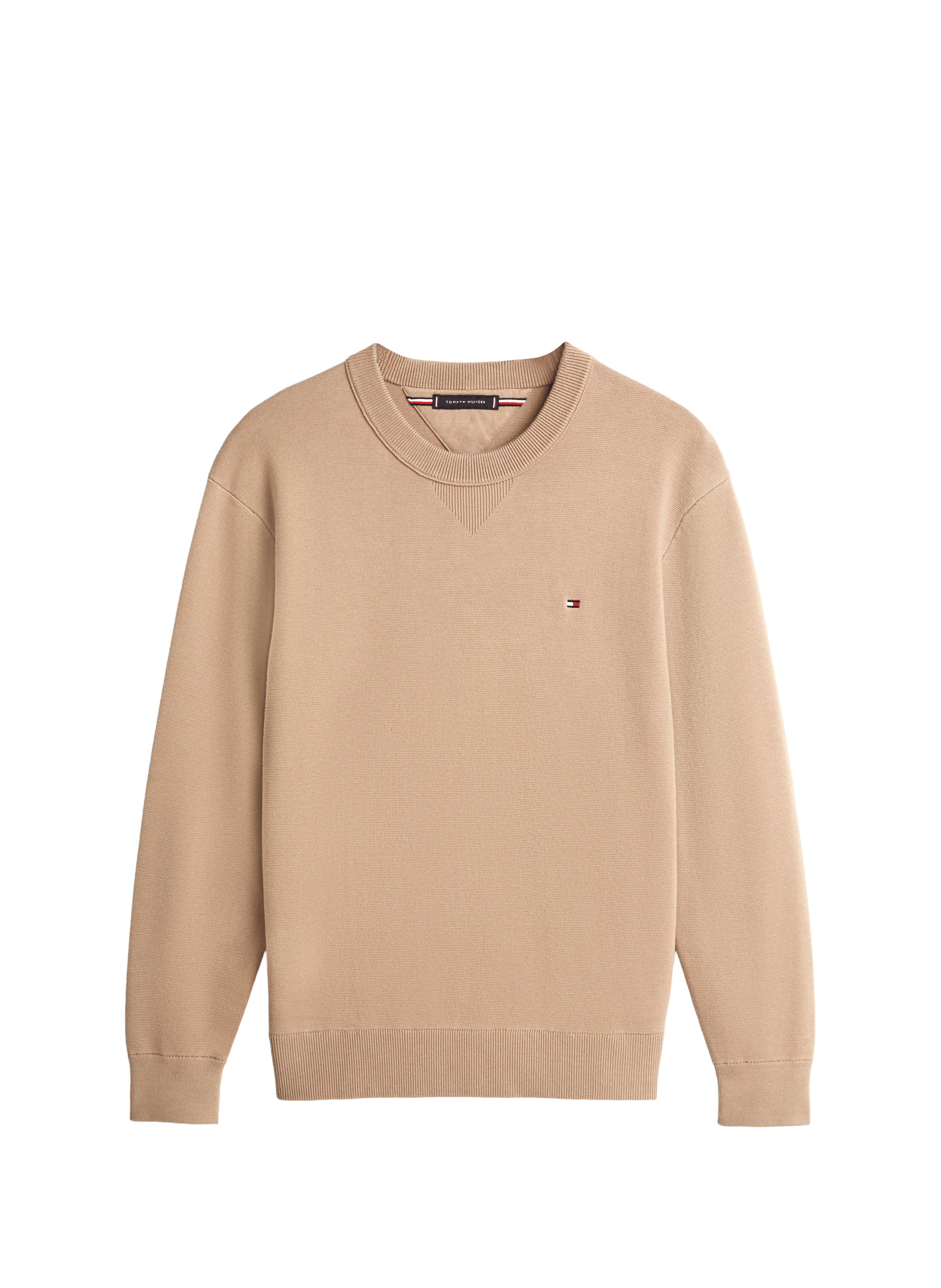 Round neck textured cotton blend sweater TOMMY HILFIGER Beige