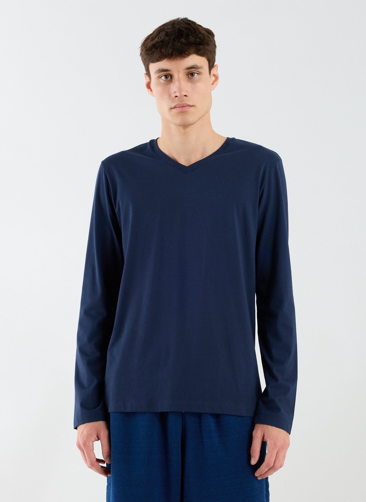 HANRO T-shirt de pyjama manches longues en coton Bleu