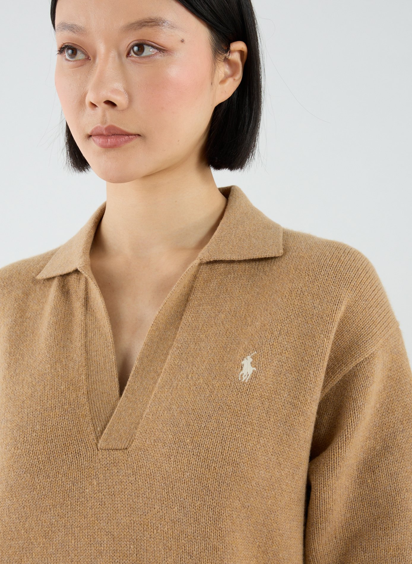 Robe côtelée à manches longues en laine et coton mélangés POLO RALPH LAUREN Marron