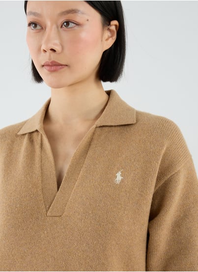 Robe côtelée à manches longues en laine et coton mélangés