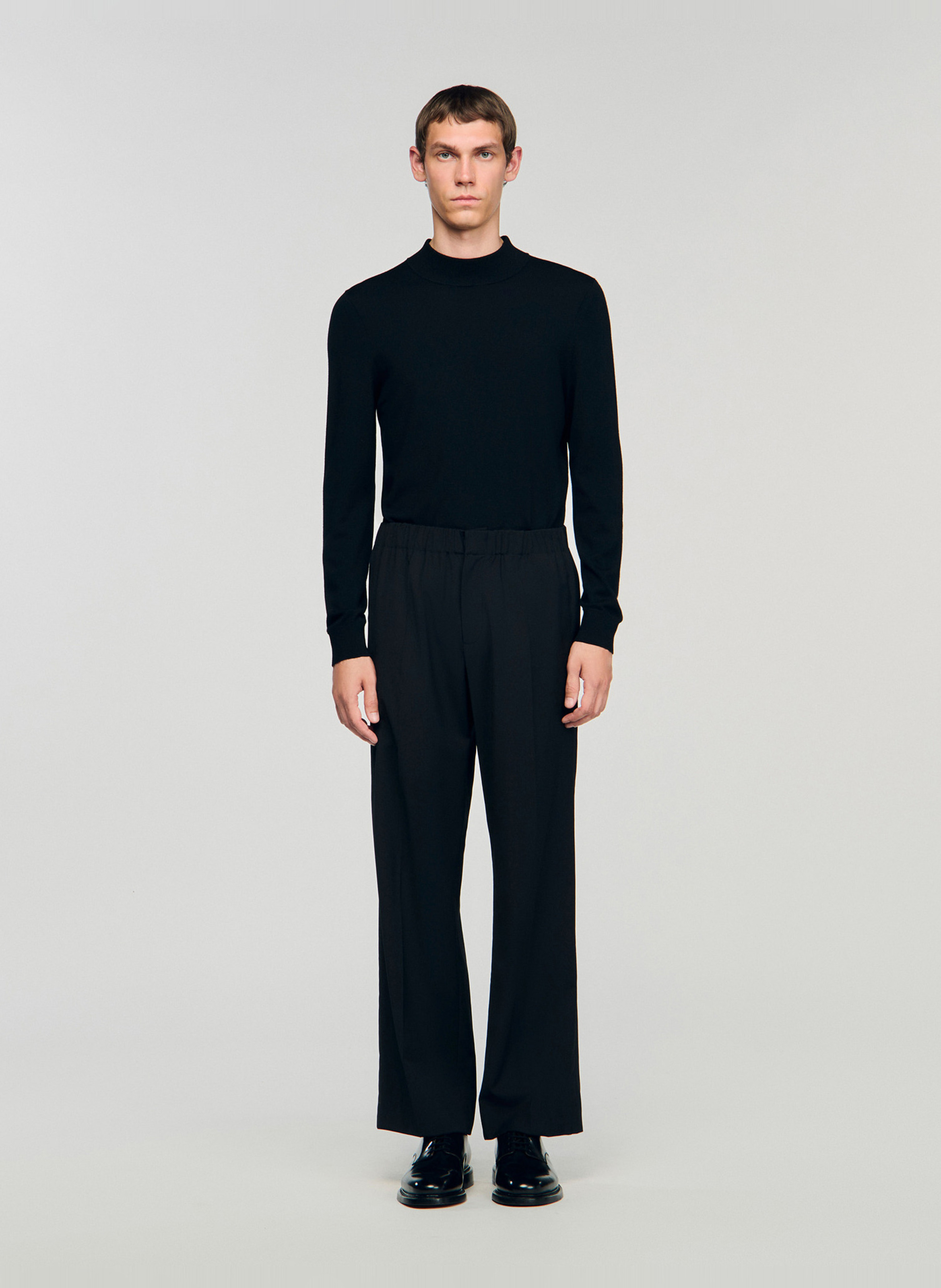 Pantalon droit en laine mélangée SANDRO Noir