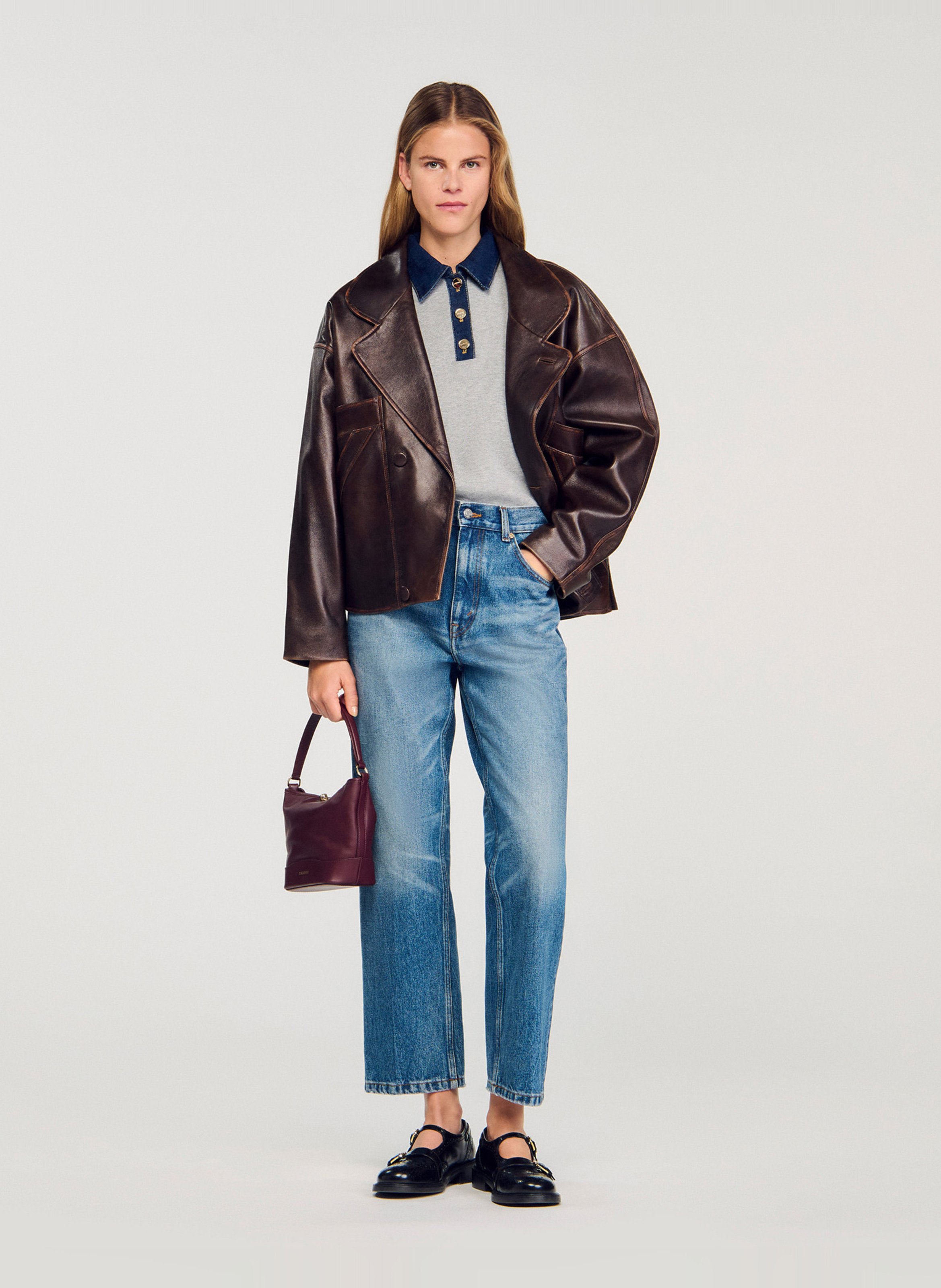 Pull ample à col en jean SANDRO Gris