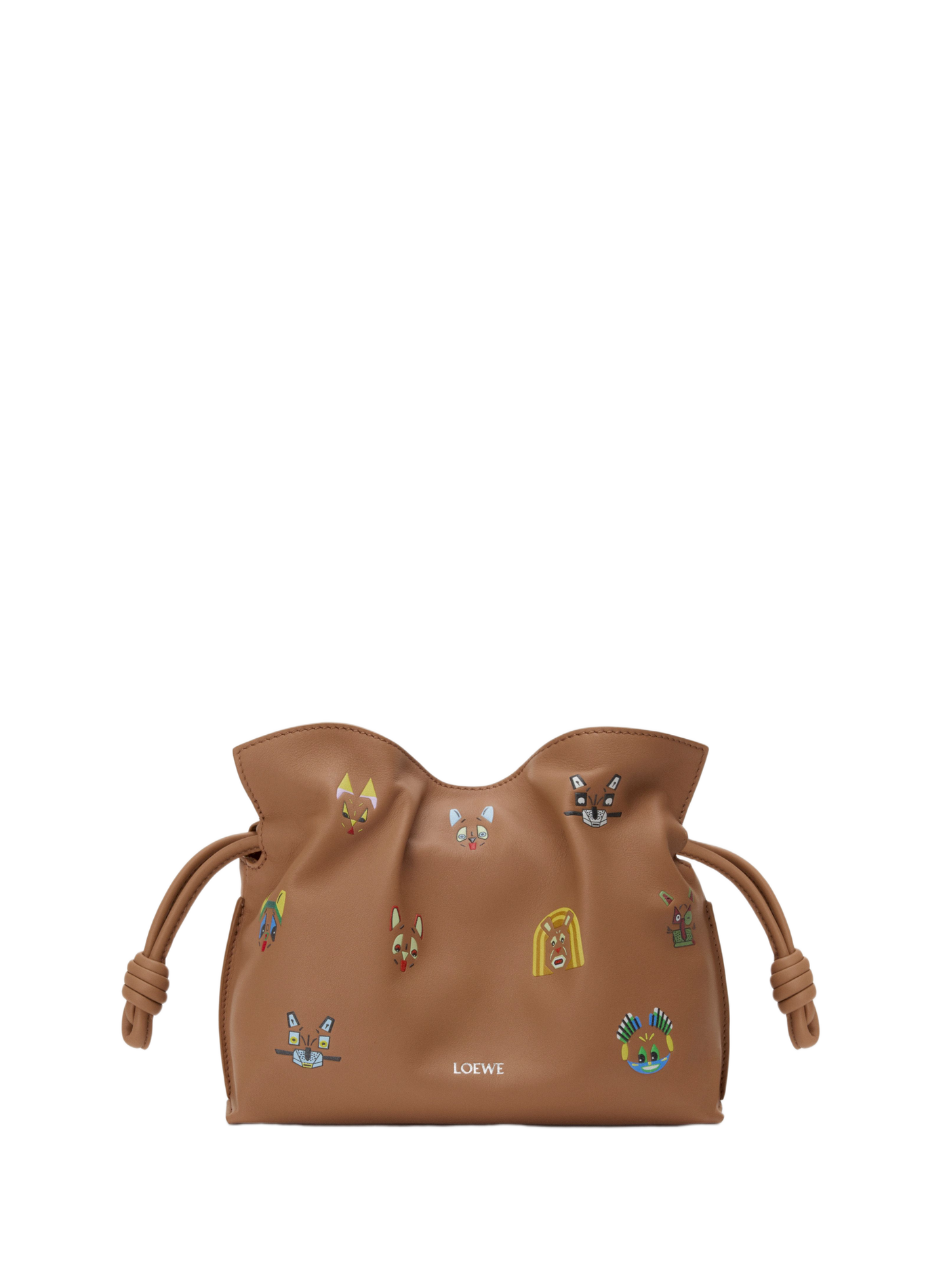 LOEWE x Louis Wain - Mini Flamenco clutch Cats en cuir de veau nappa LOEWE Marron
