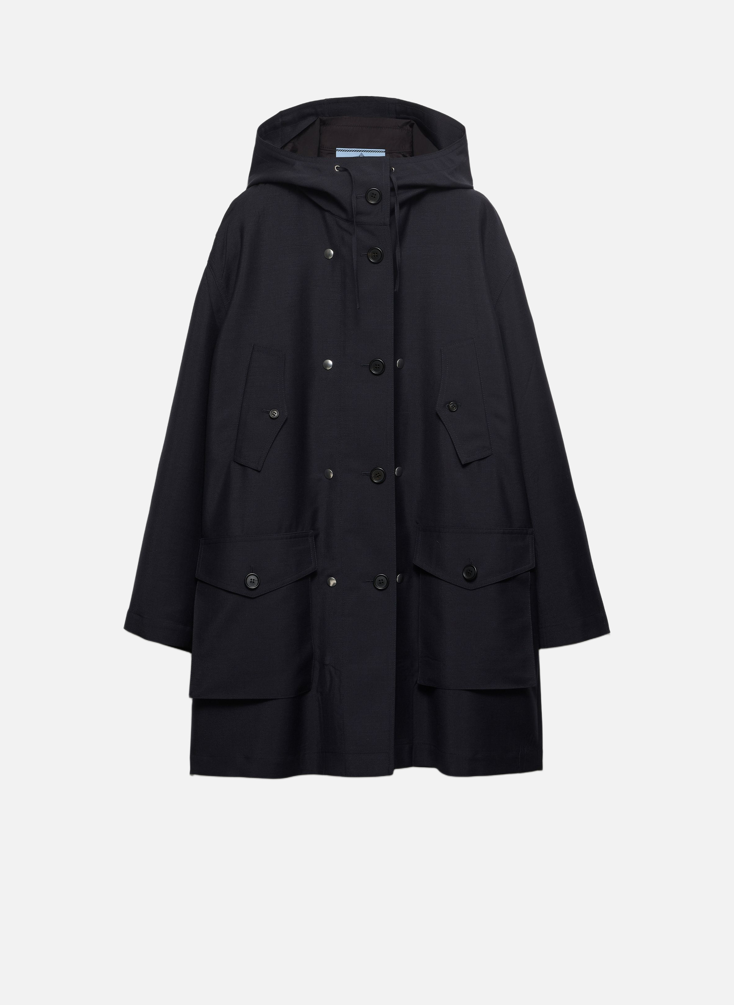 Manteau droit en mohair de chevreau et gabardine r PRADA Bleu