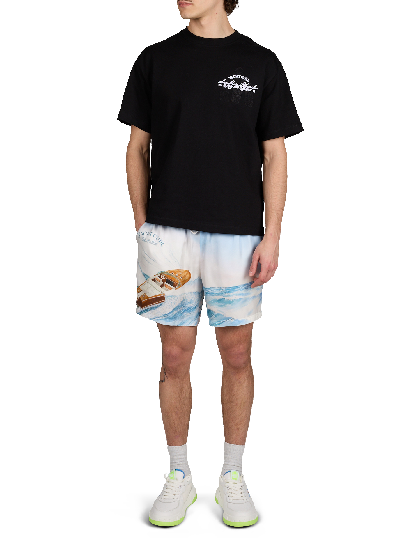 Short printed Sea Wave in silk ONLY THE BLIND Blue