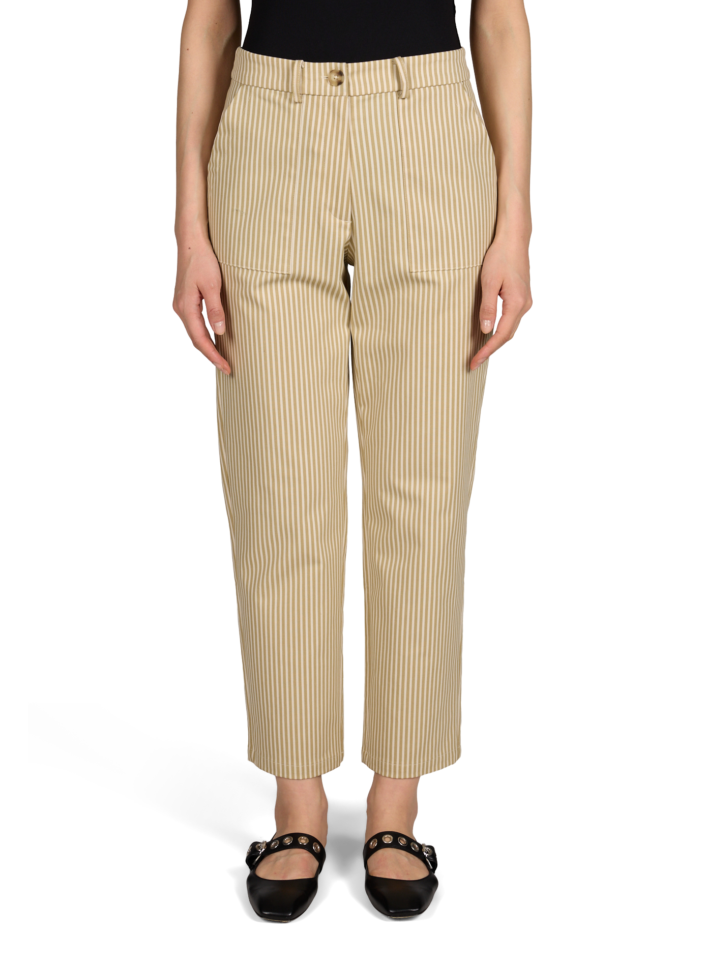 Striped cotton blend pants VILA Beige