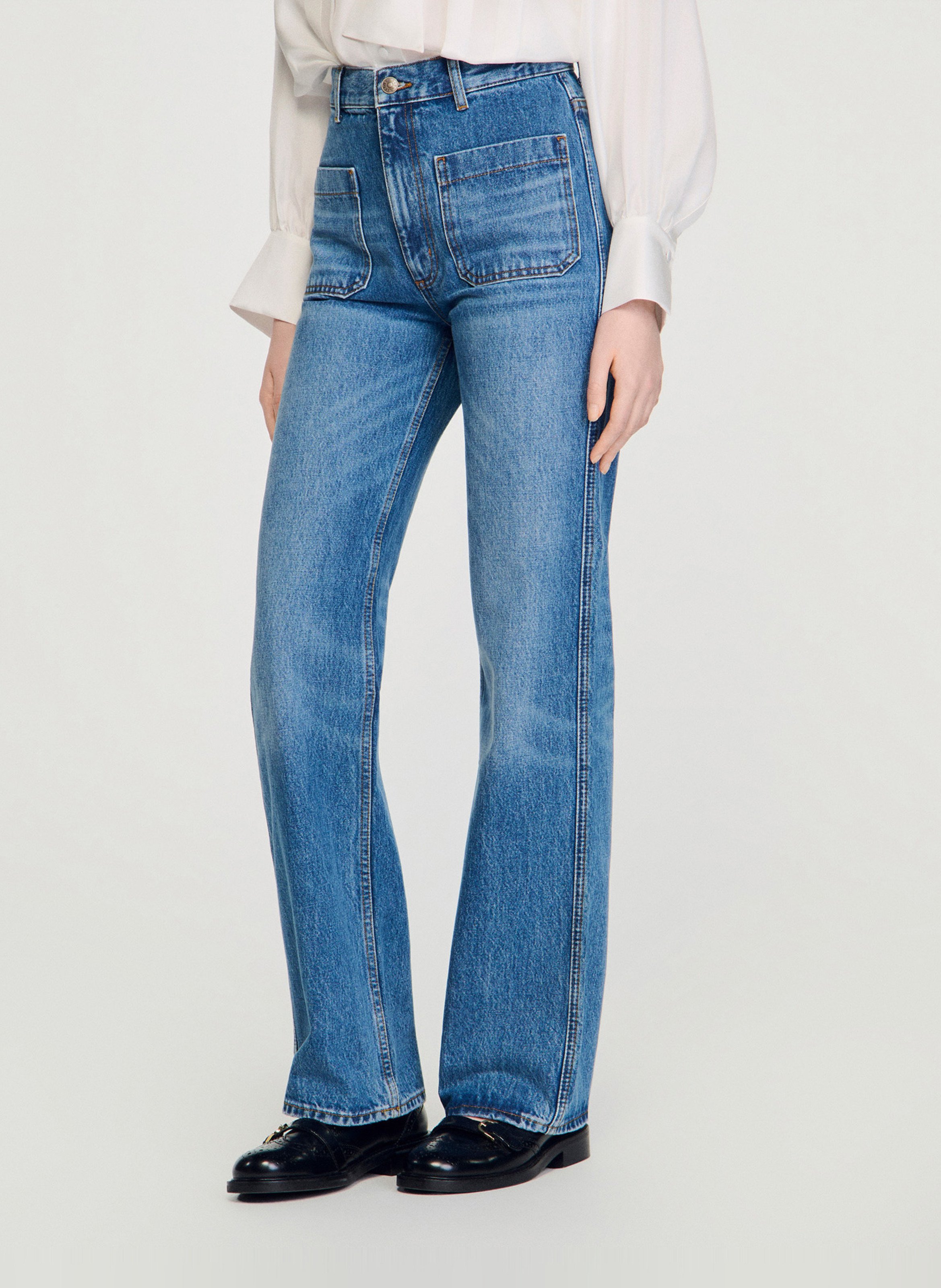 Jean flare en coton SANDRO Bleu
