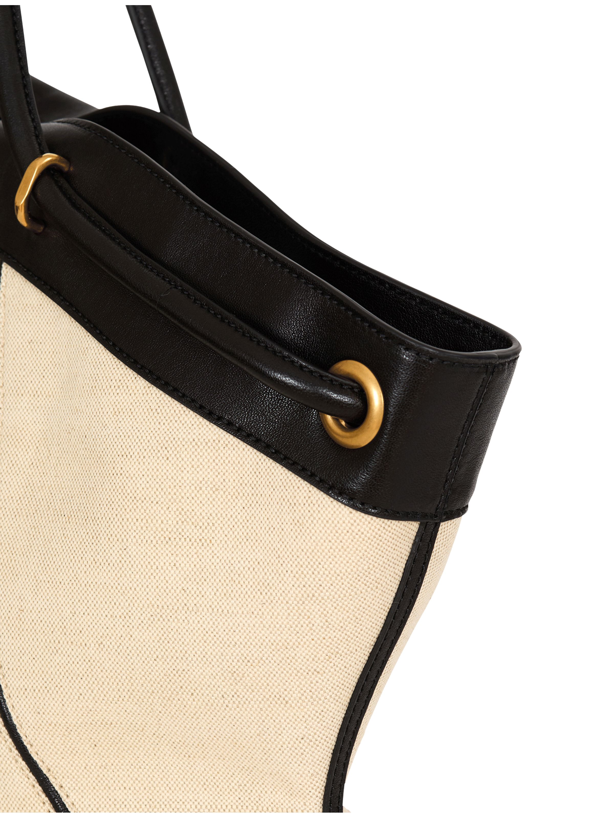 Sac cabas tote large en toile et cuir lisse BALMAIN Beige