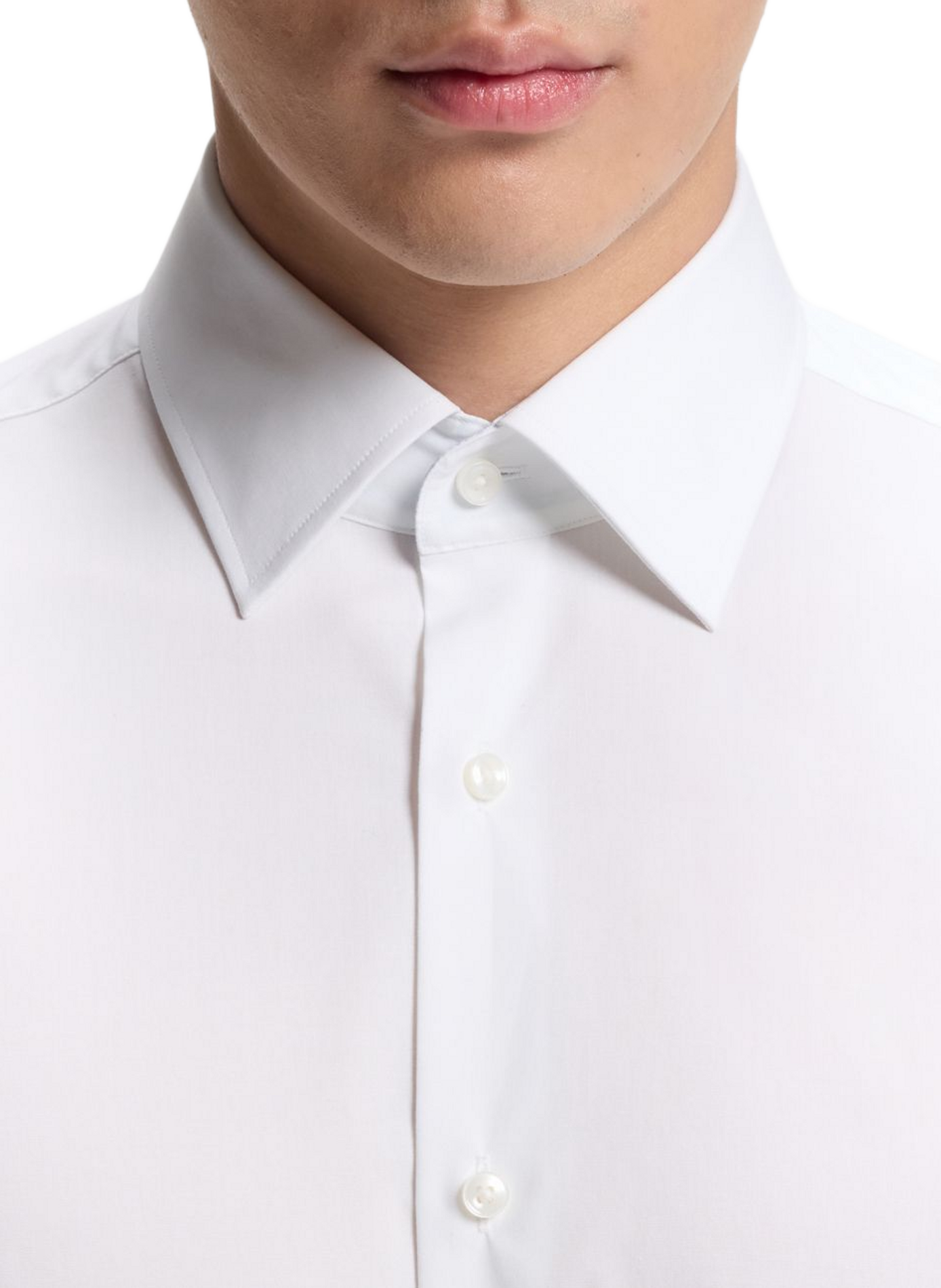 Camisa recta lisa de manga larga en algodón mezclado. BOSS Blanco