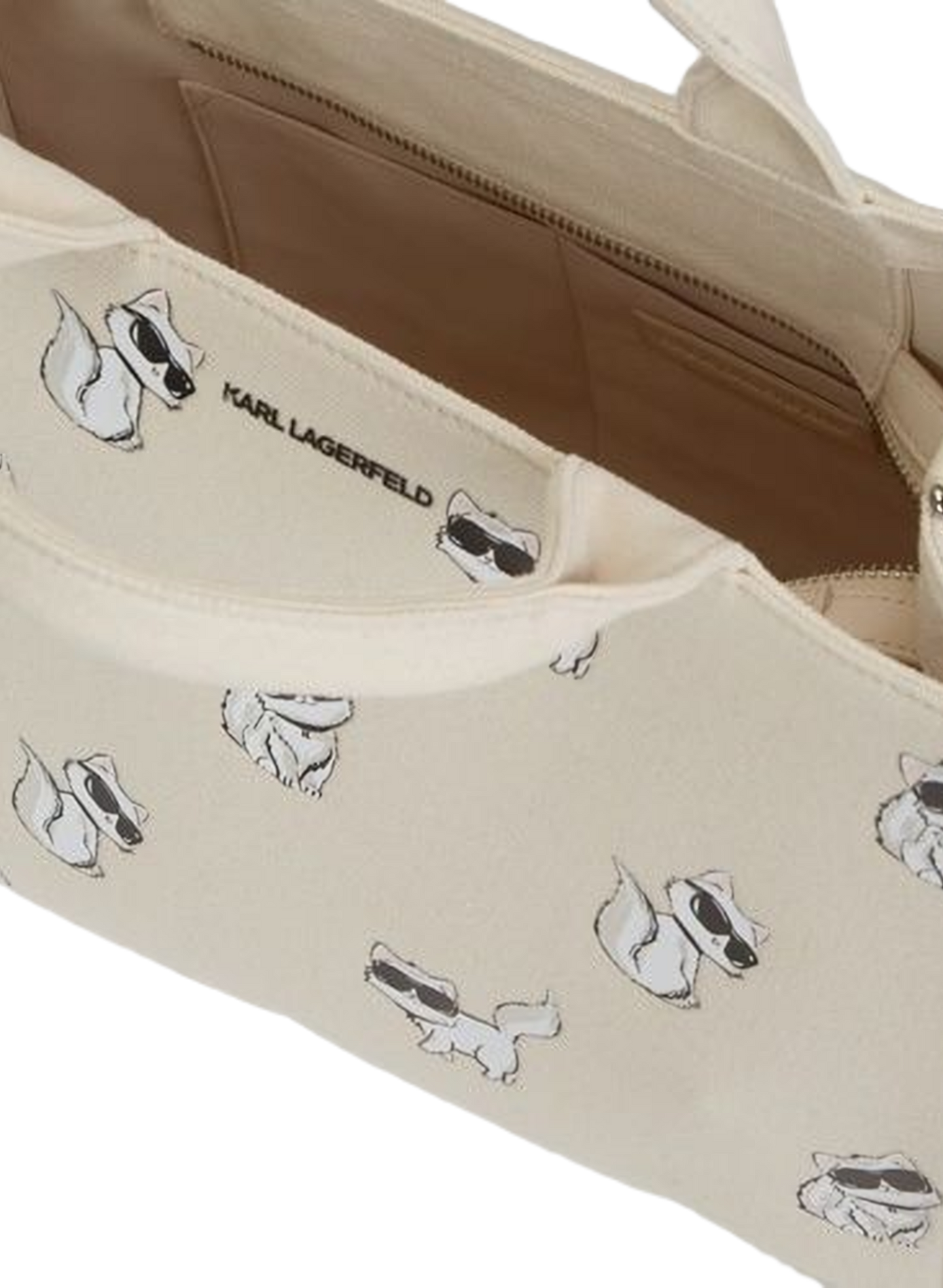 Sac cabas en coton imprimé IKON CHOUPETTE MD SQUARE TOTE KARL LAGERFELD Beige